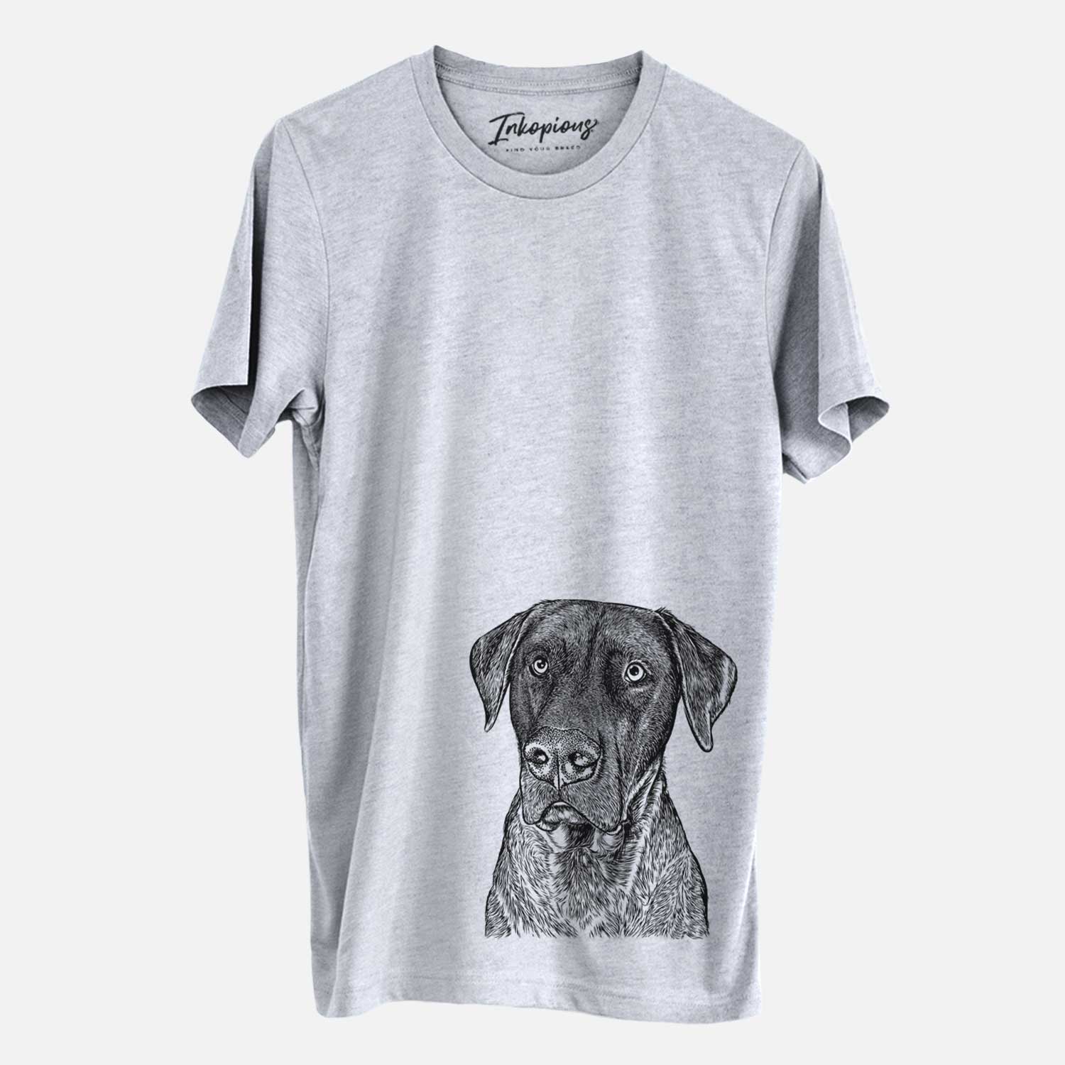 Hand-drawn sketch of David the Boxador on a Grey Unisex crewneck