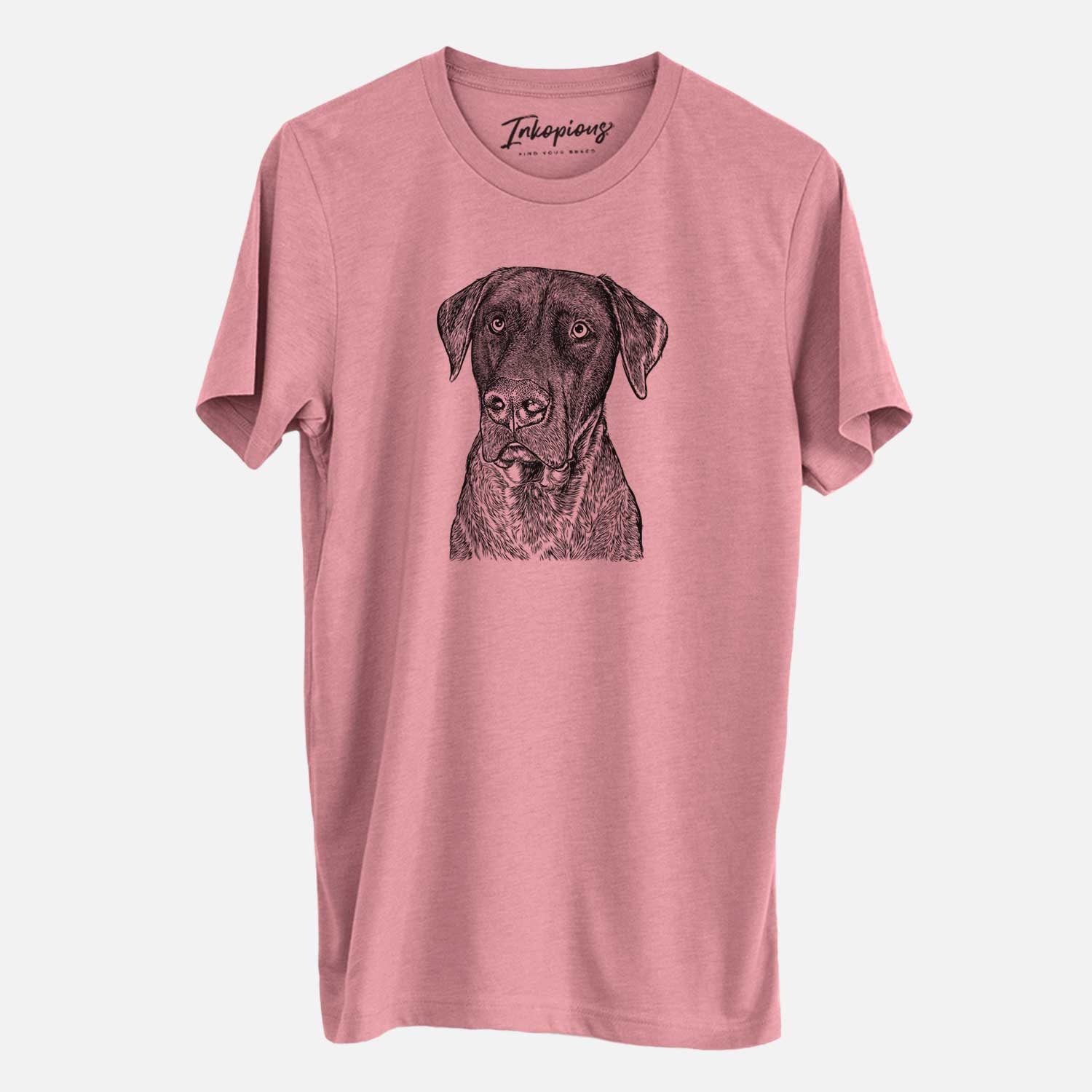 Hand-drawn sketch of David the Boxador on a Mauve Unisex crewneck
