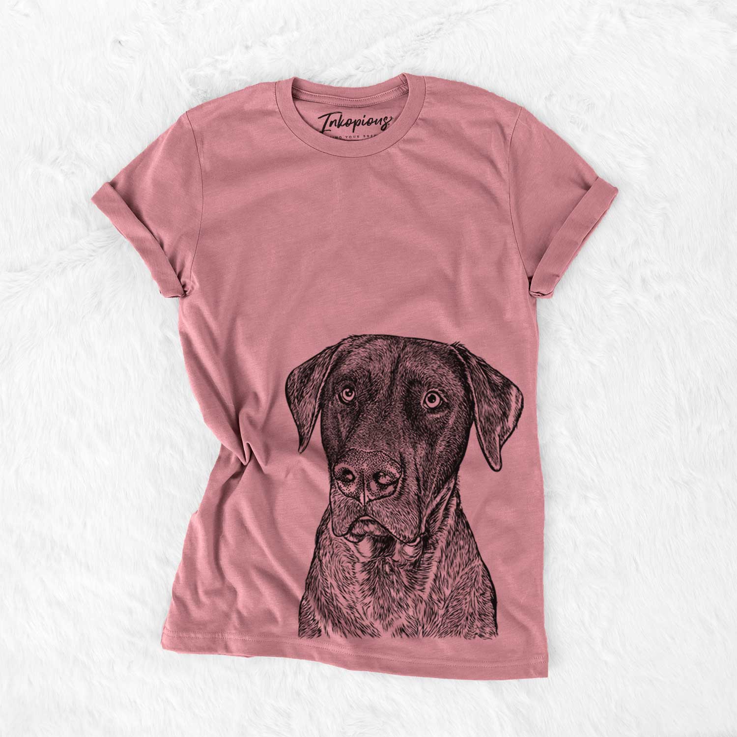Hand-drawn sketch of David the Boxador on a Mauve Bella Canvas Unisex Crewneck
