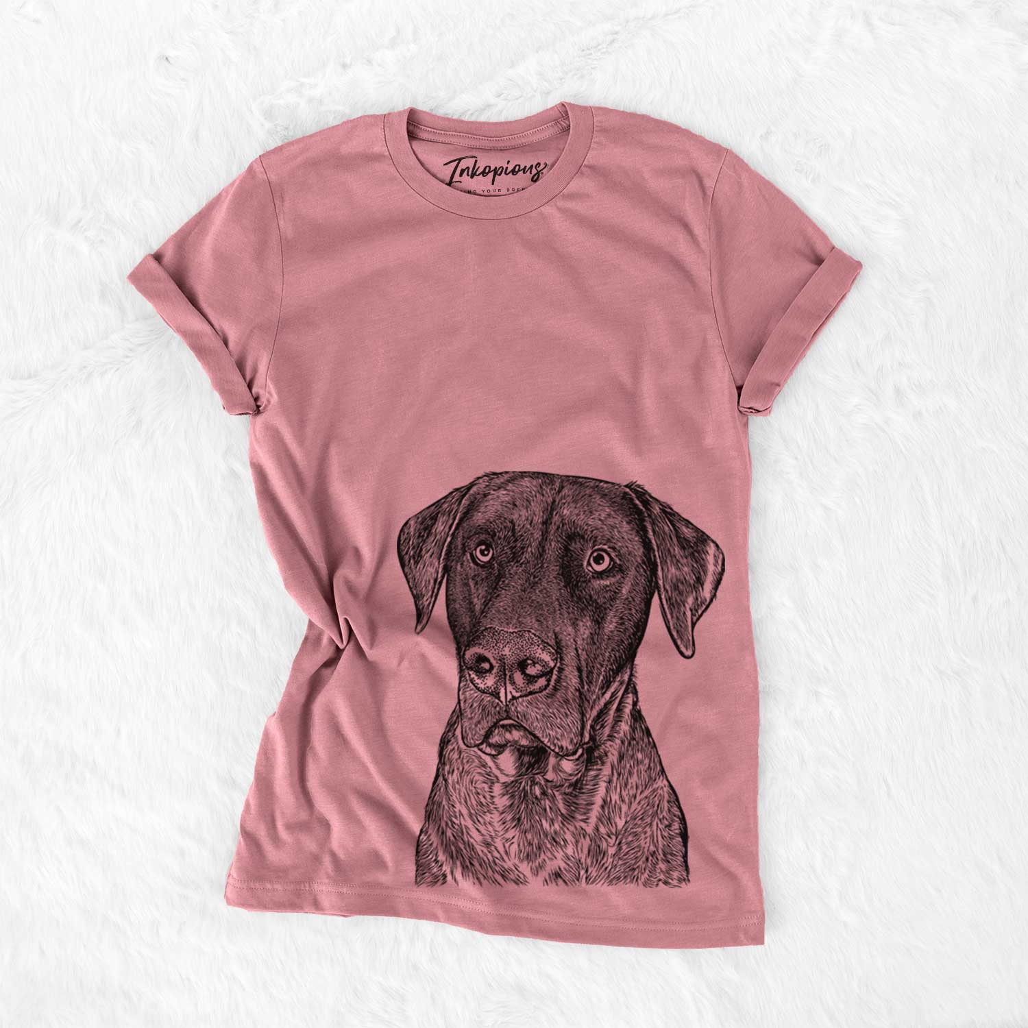 Hand-drawn sketch of David the Boxador on a Mauve Unisex crewneck