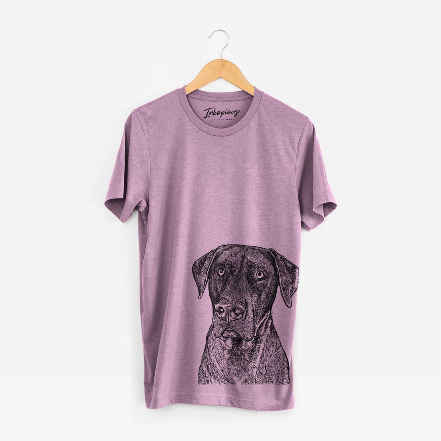 Hand-drawn sketch of David the Boxador on an Orchid Bella Canvas Unisex Crewneck