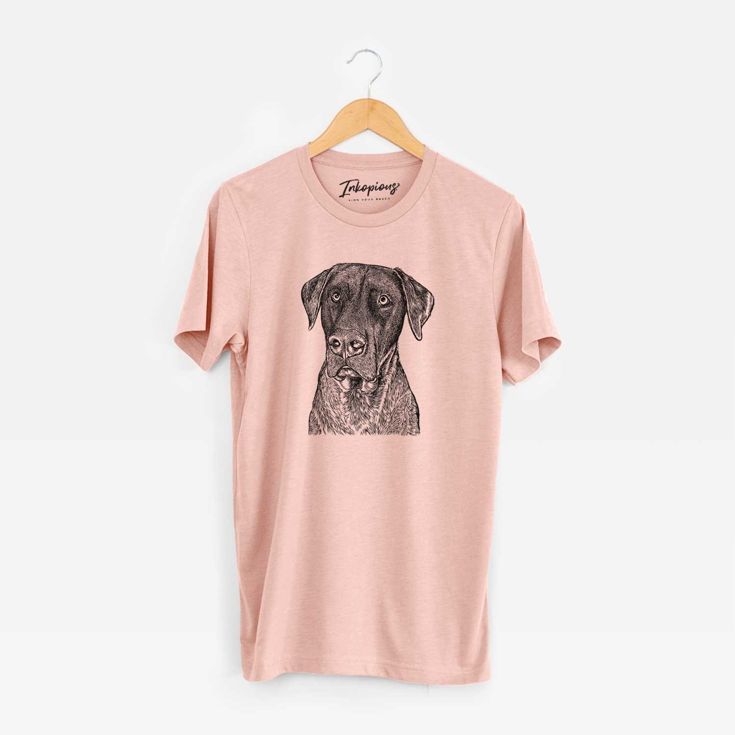 Hand-drawn sketch of David the Boxador on a Peach Unisex crewneck