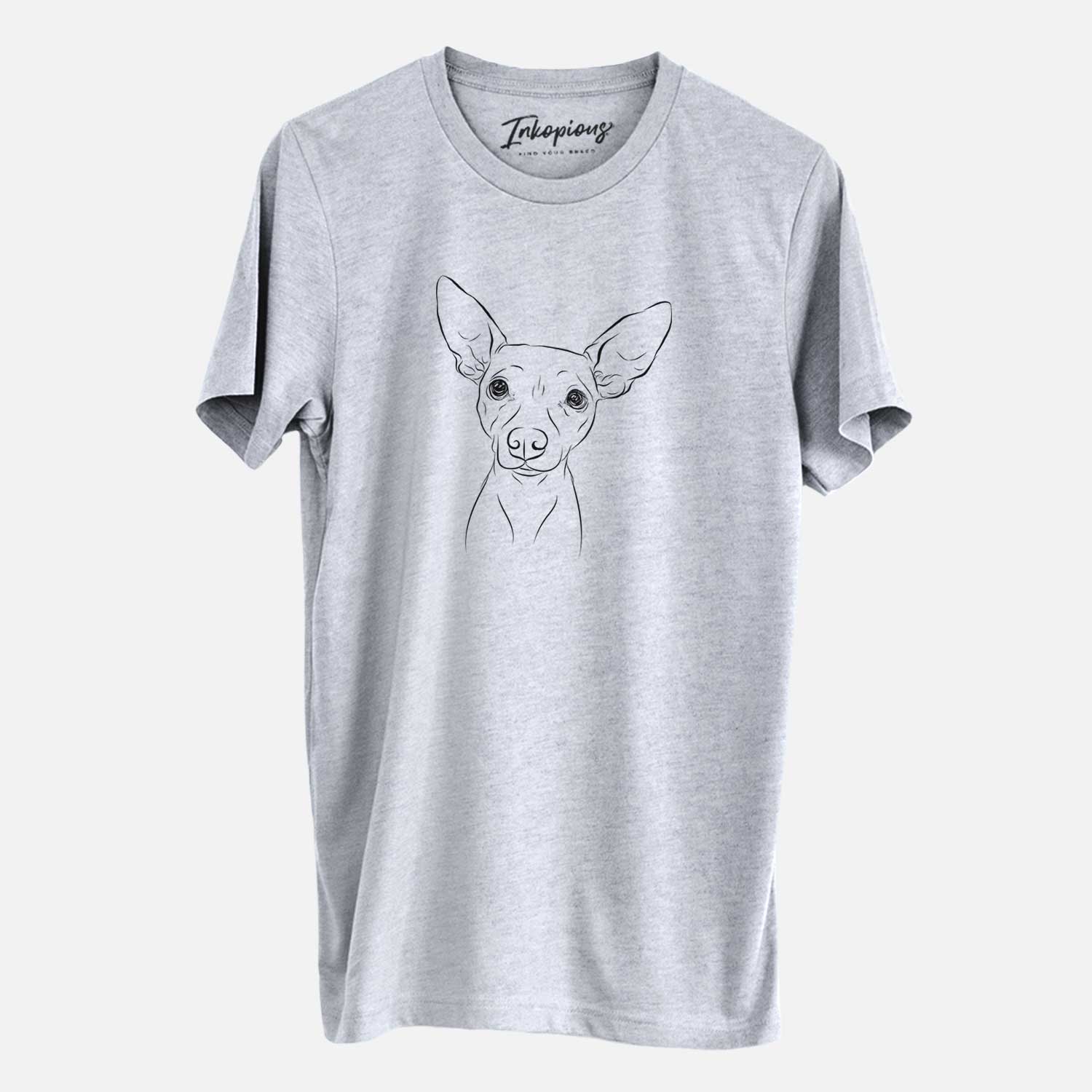 Hand-drawn sketch of Desi the American Hairless Terrier on a Grey Unisex crewneck
