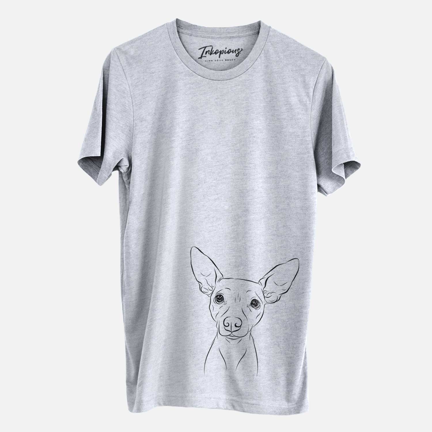 Hand-drawn sketch of Desi the American Hairless Terrier on a Grey Unisex crewneck