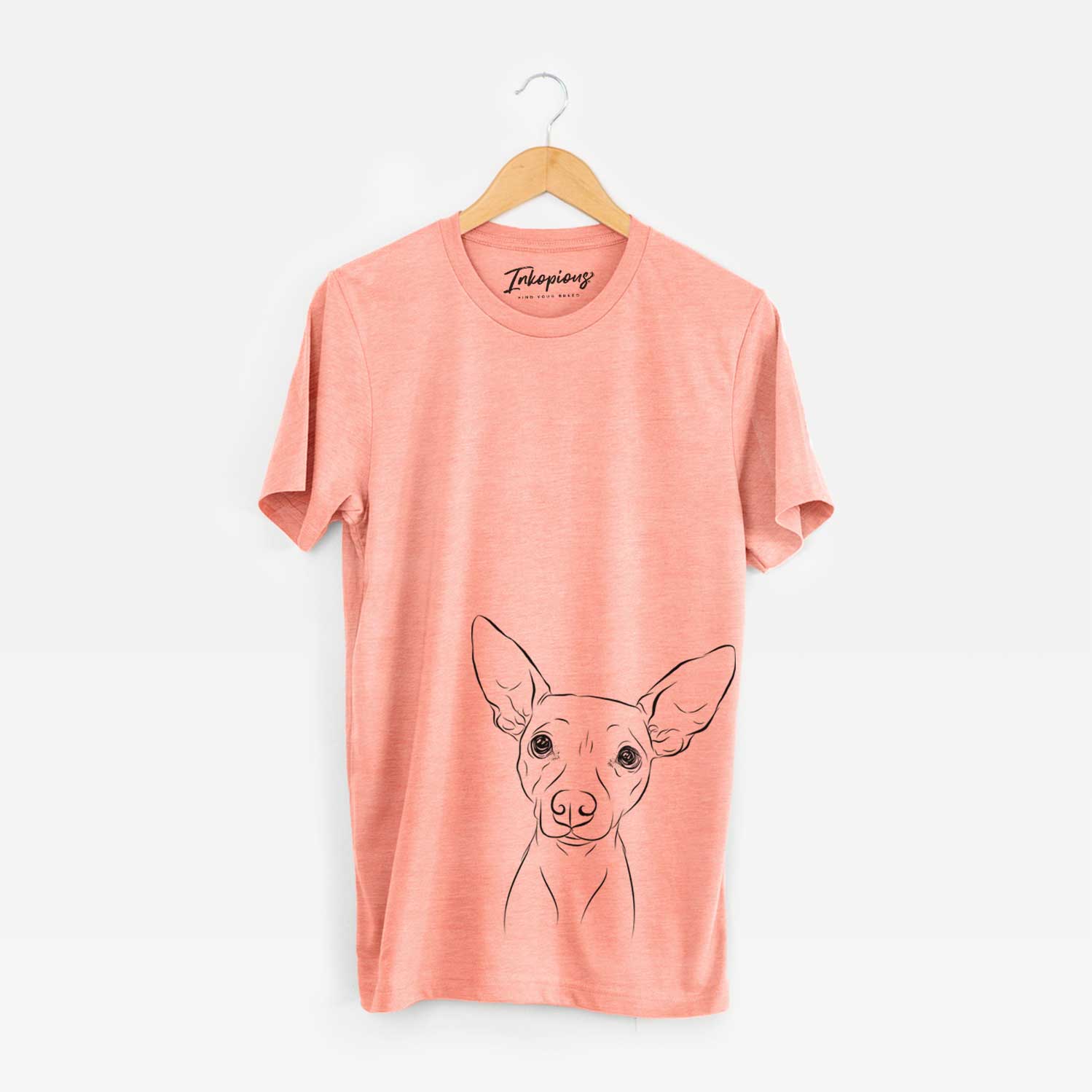 Hand-drawn sketch of Desi the American Hairless Terrier on a Sunset Unisex crewneck
