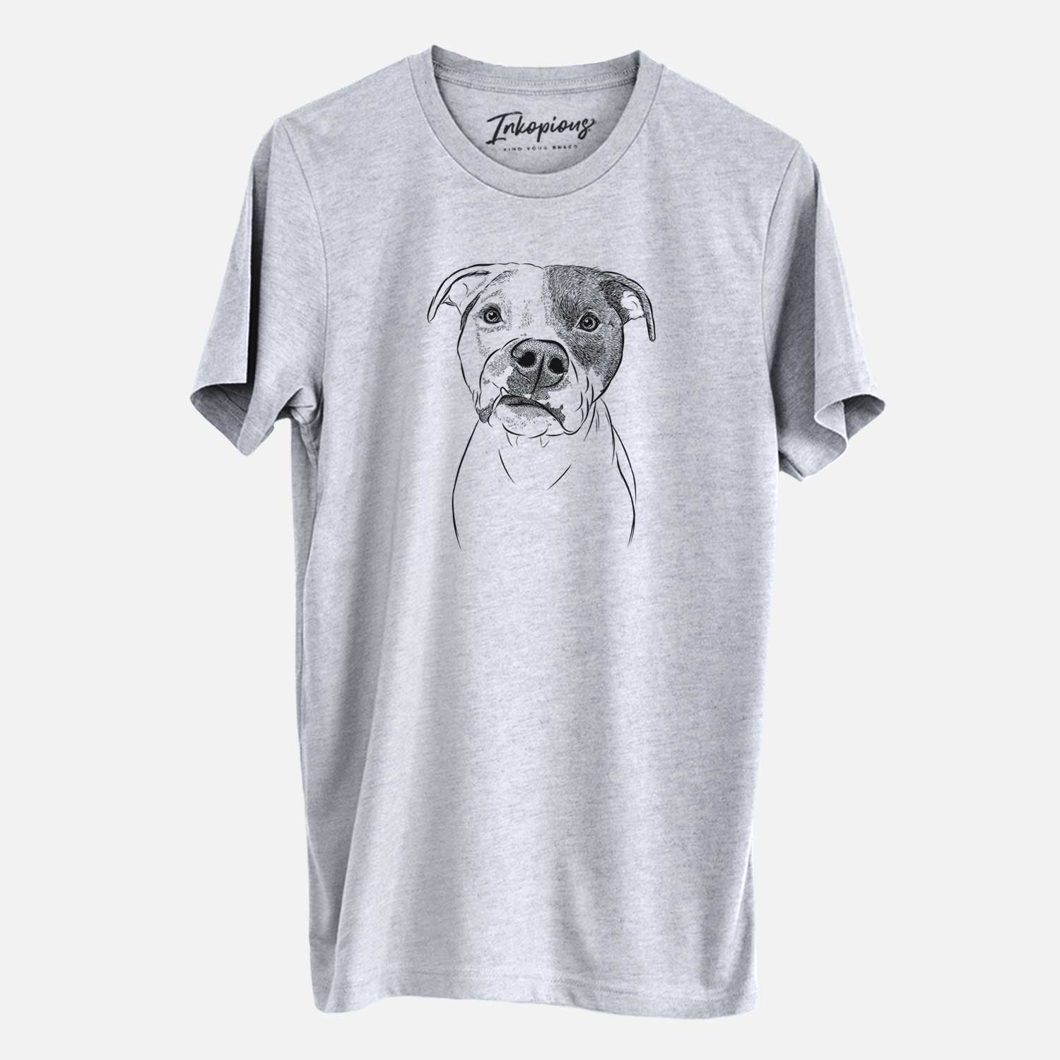 Hand-drawn sketch of Dexter the Pitbull on a Grey Unisex crewneck
