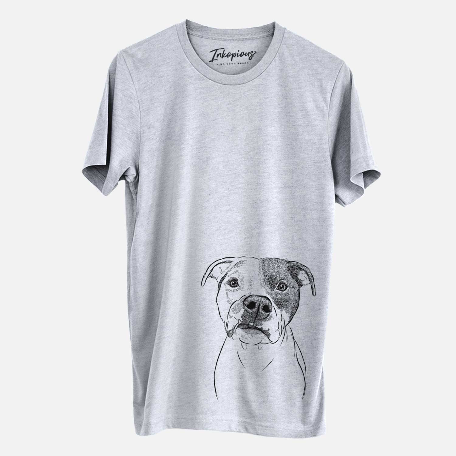 Hand-drawn sketch of Dexter the Pitbull on a Grey Unisex crewneck