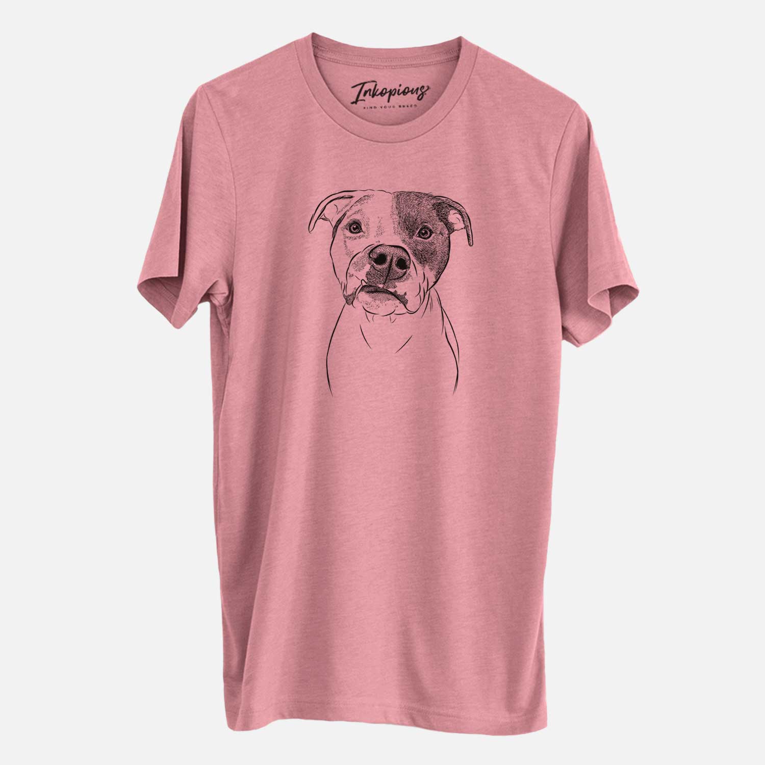 Hand-drawn sketch of Dexter the Pitbull on a Mauve Unisex crewneck