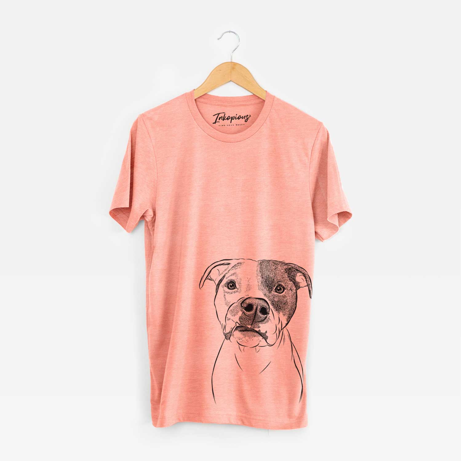 Hand-drawn sketch of Dexter the Pitbull on a Sunset Unisex crewneck