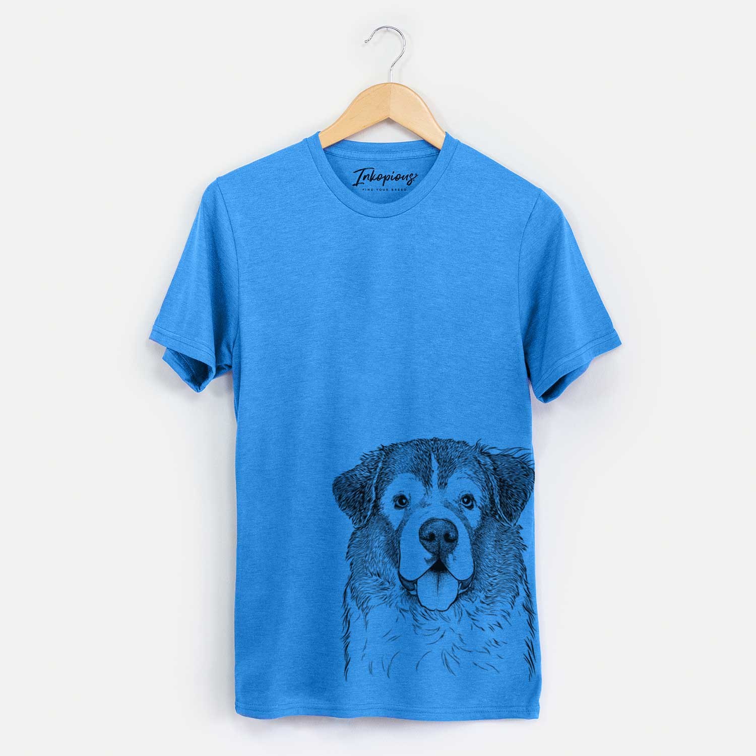 Hand-drawn sketch of Dilly the Saint Bernard on a Blue Unisex crewneck