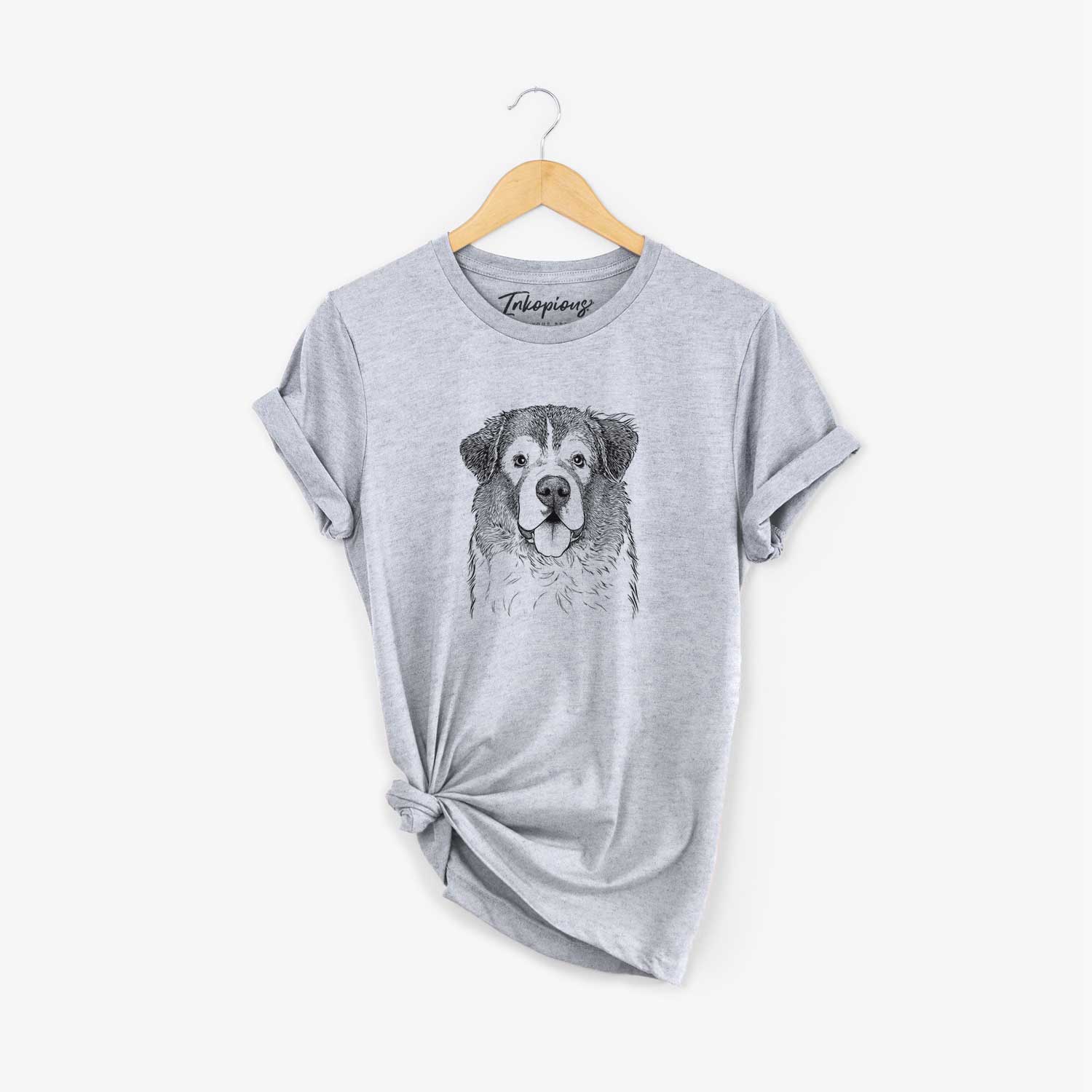 Hand-drawn sketch of Dilly the Saint Bernard on a Grey Unisex crewneck