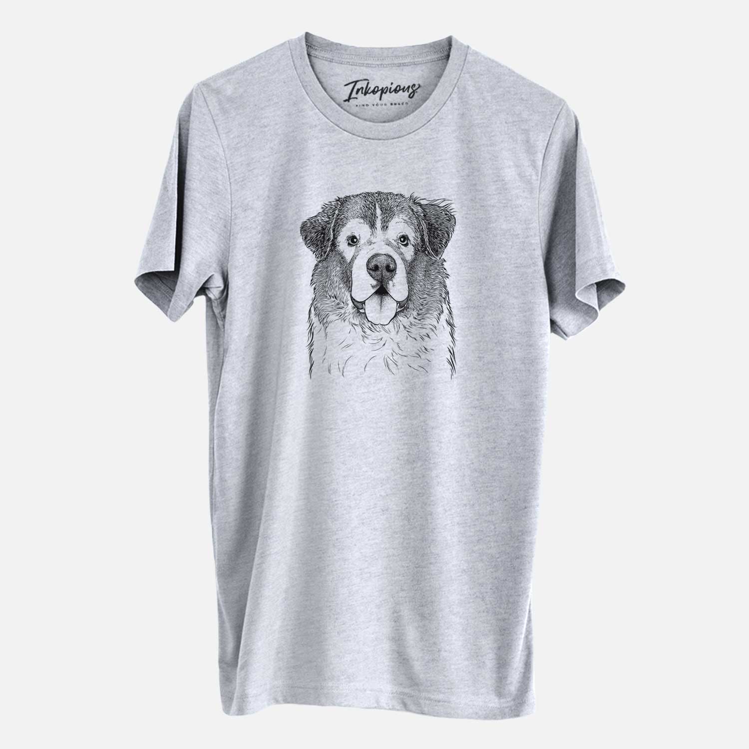 Hand-drawn sketch of Dilly the Saint Bernard on a Grey Unisex crewneck