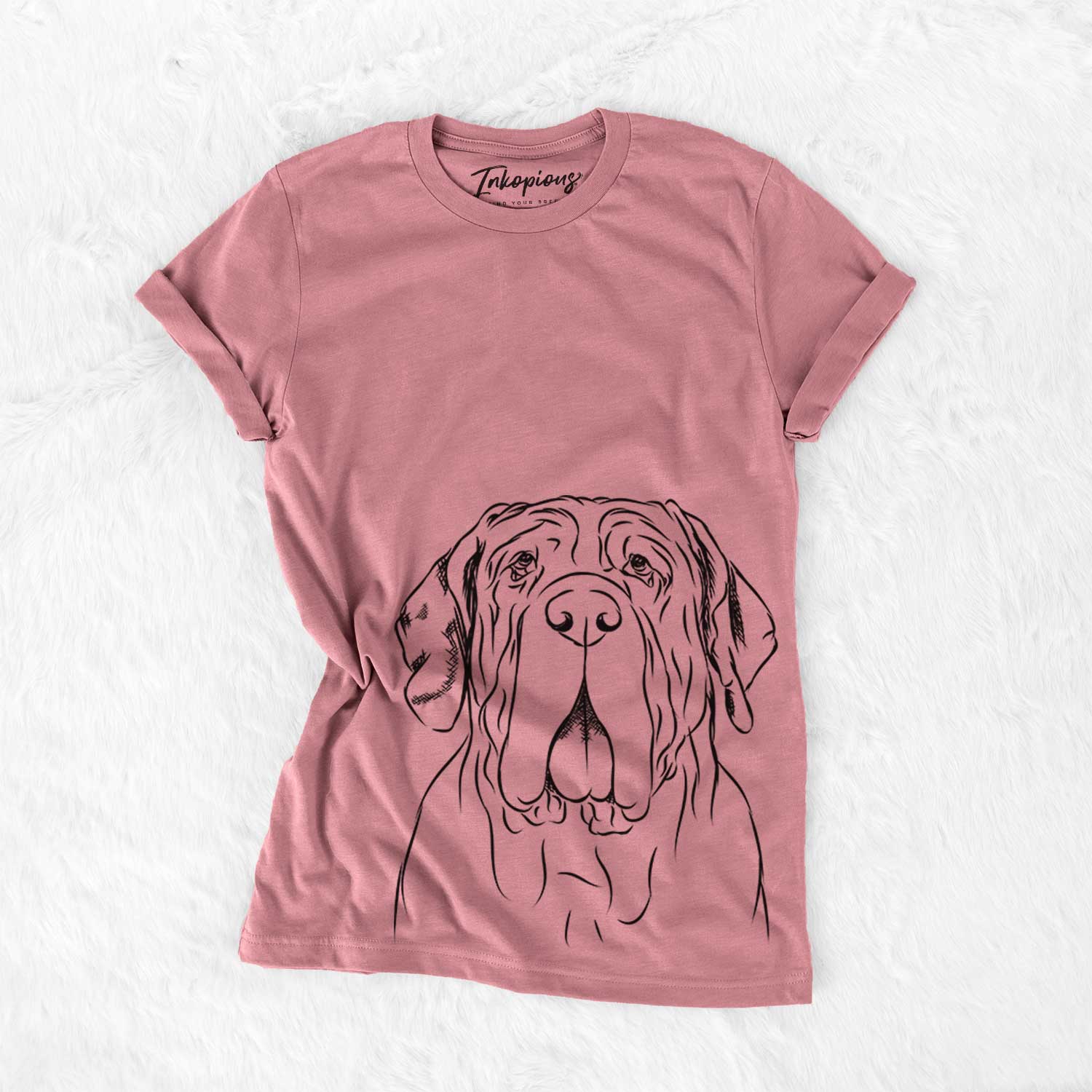 Hand-drawn sketch of Dinah the Neapolitan Mastiff on a Mauve Bella Canvas Unisex Crewneck