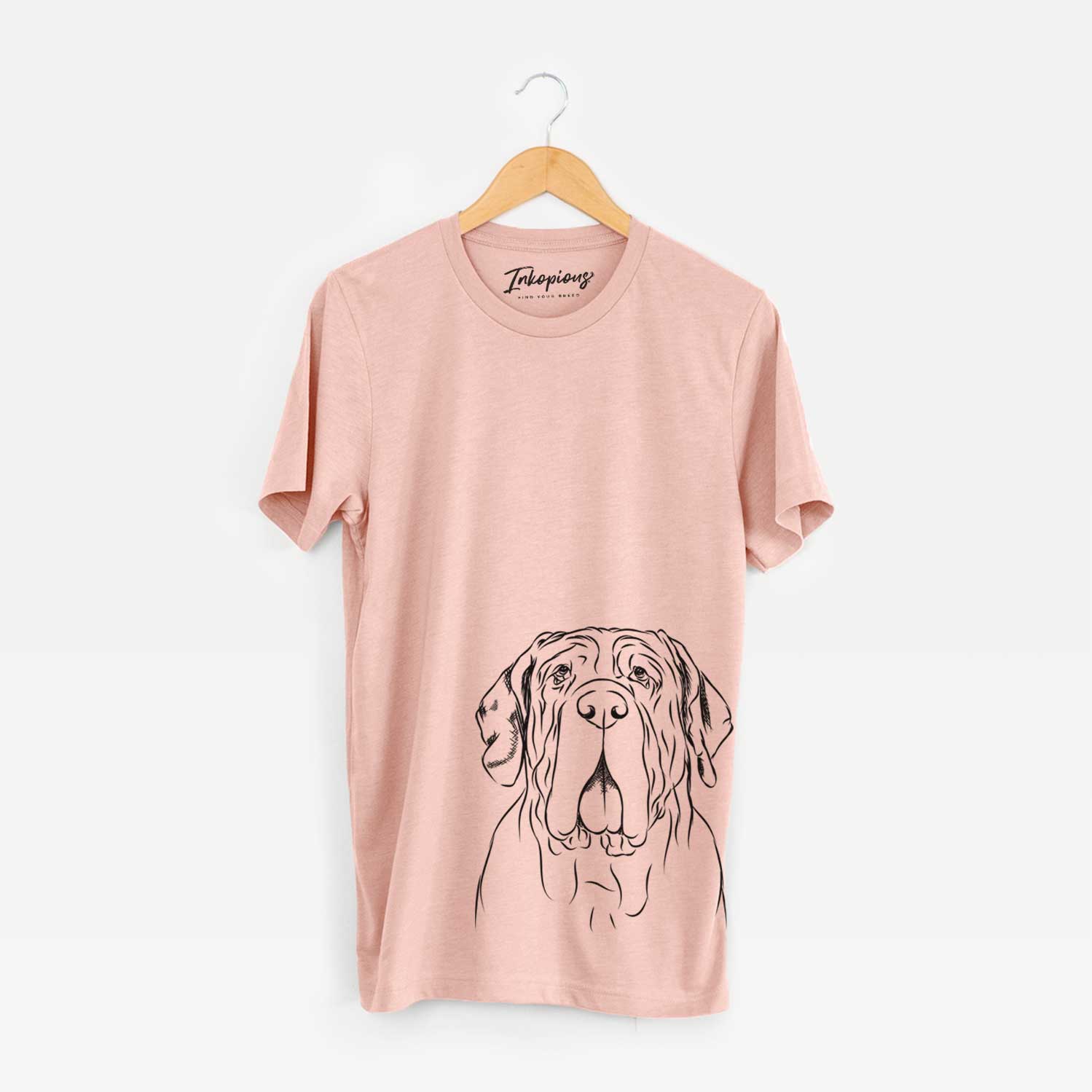 Hand-drawn sketch of Dinah the Neapolitan Mastiff on a Peach Unisex crewneck