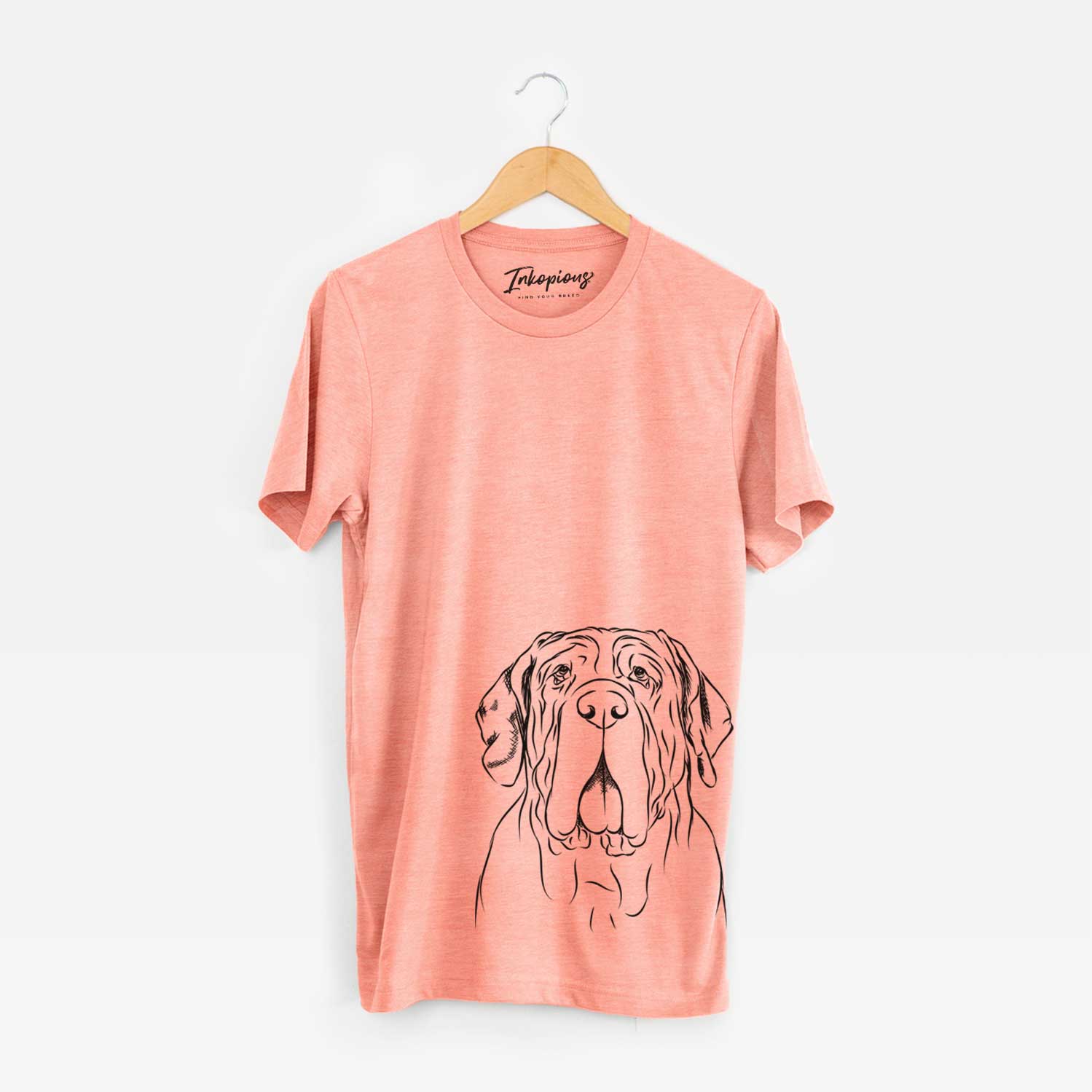 Hand-drawn sketch of Dinah the Neapolitan Mastiff on a Sunset Unisex crewneck
