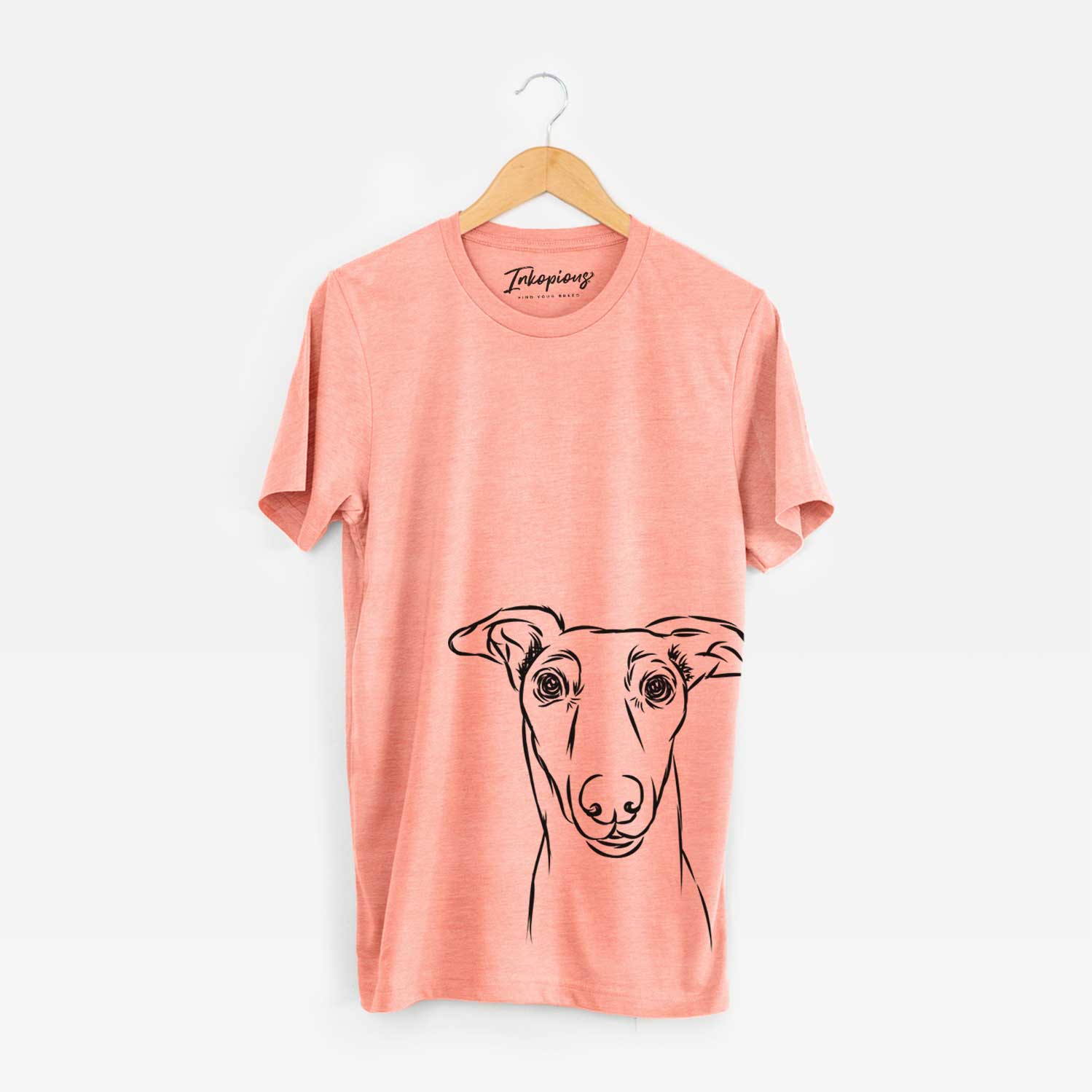 Hand-drawn sketch of Diva the Greyhound on a Sunset Bella Canvas Unisex Crewneck