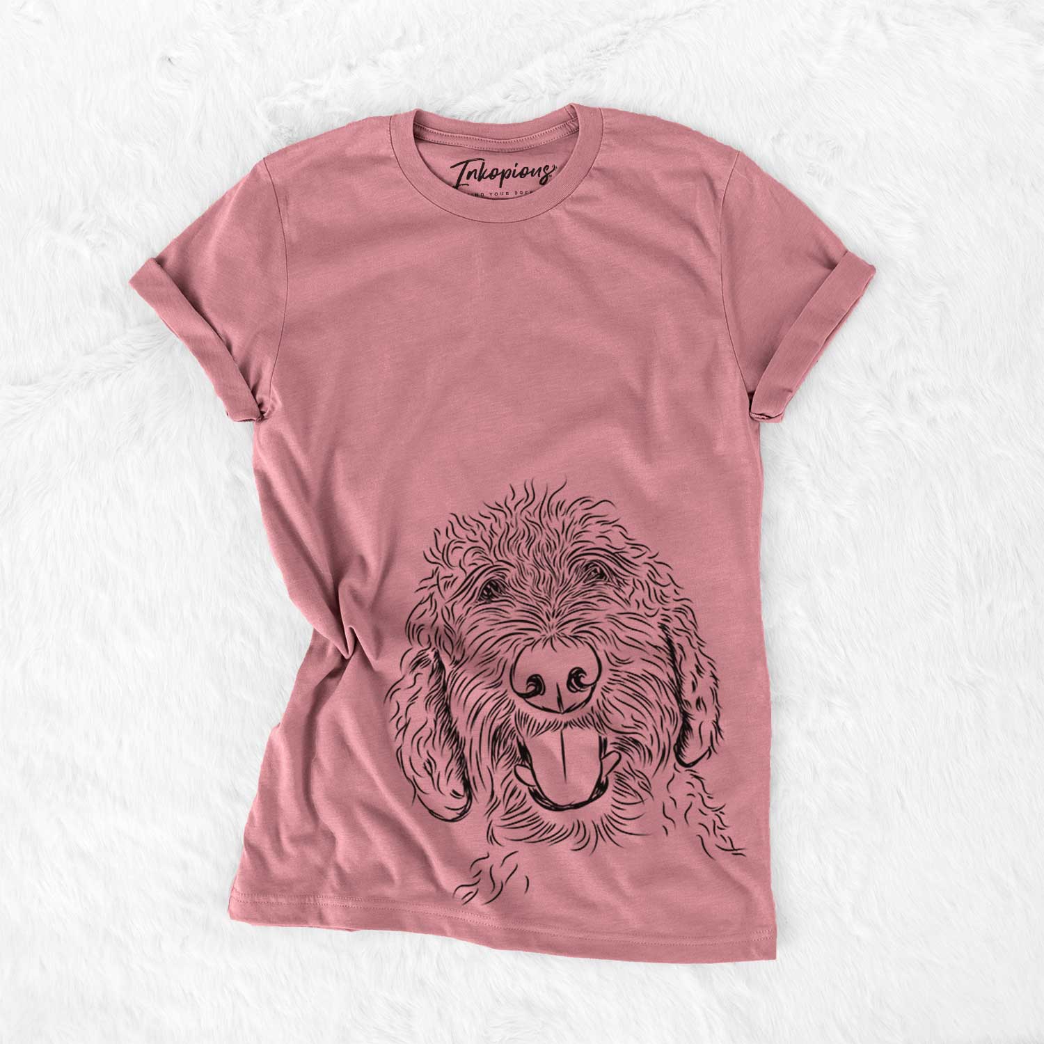 Hand-drawn sketch of Dixie the Doodle on a Mauve Bella Canvas Unisex Crewneck