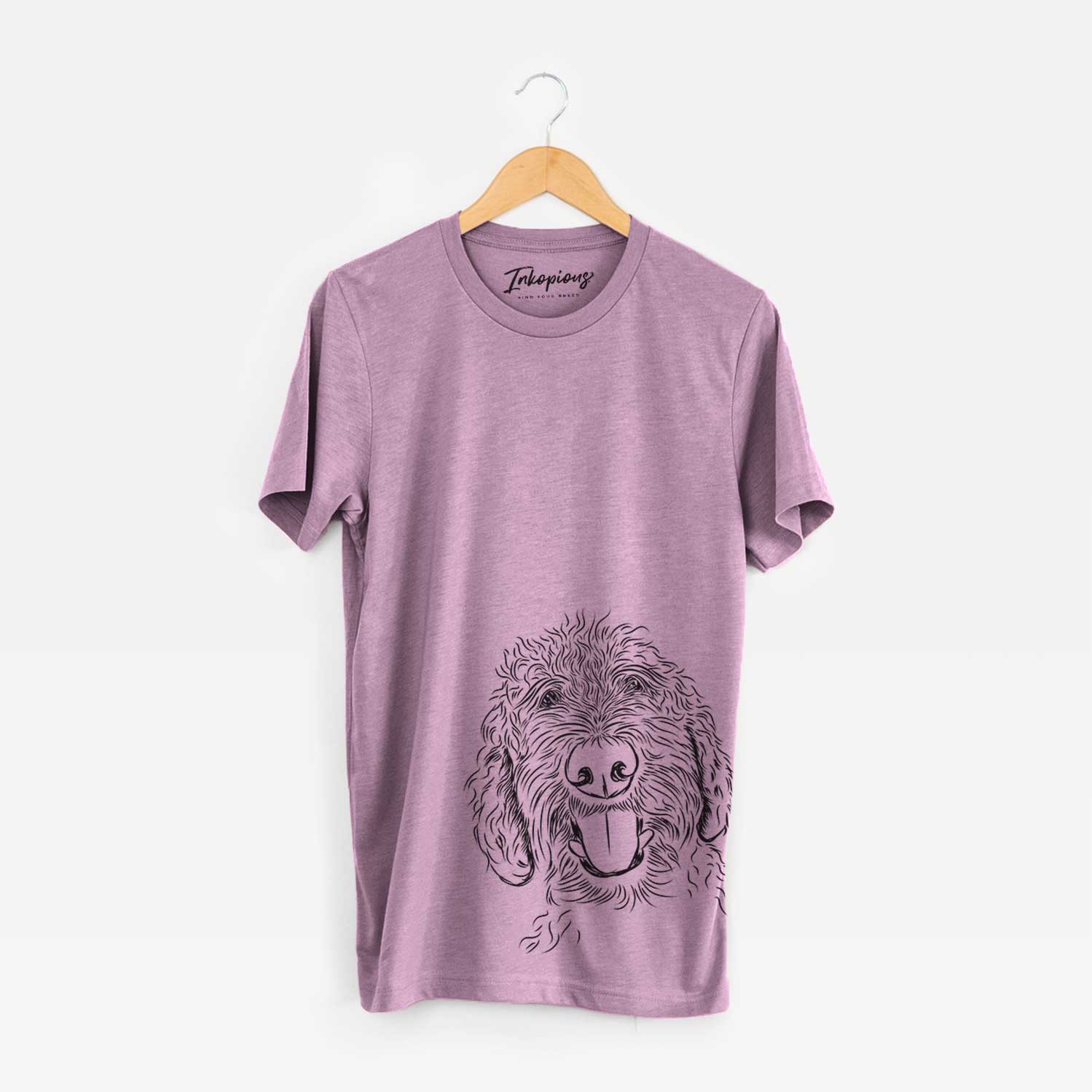 Hand-drawn sketch of Dixie the Doodle on an Orchid Bella Canvas Unisex Crewneck