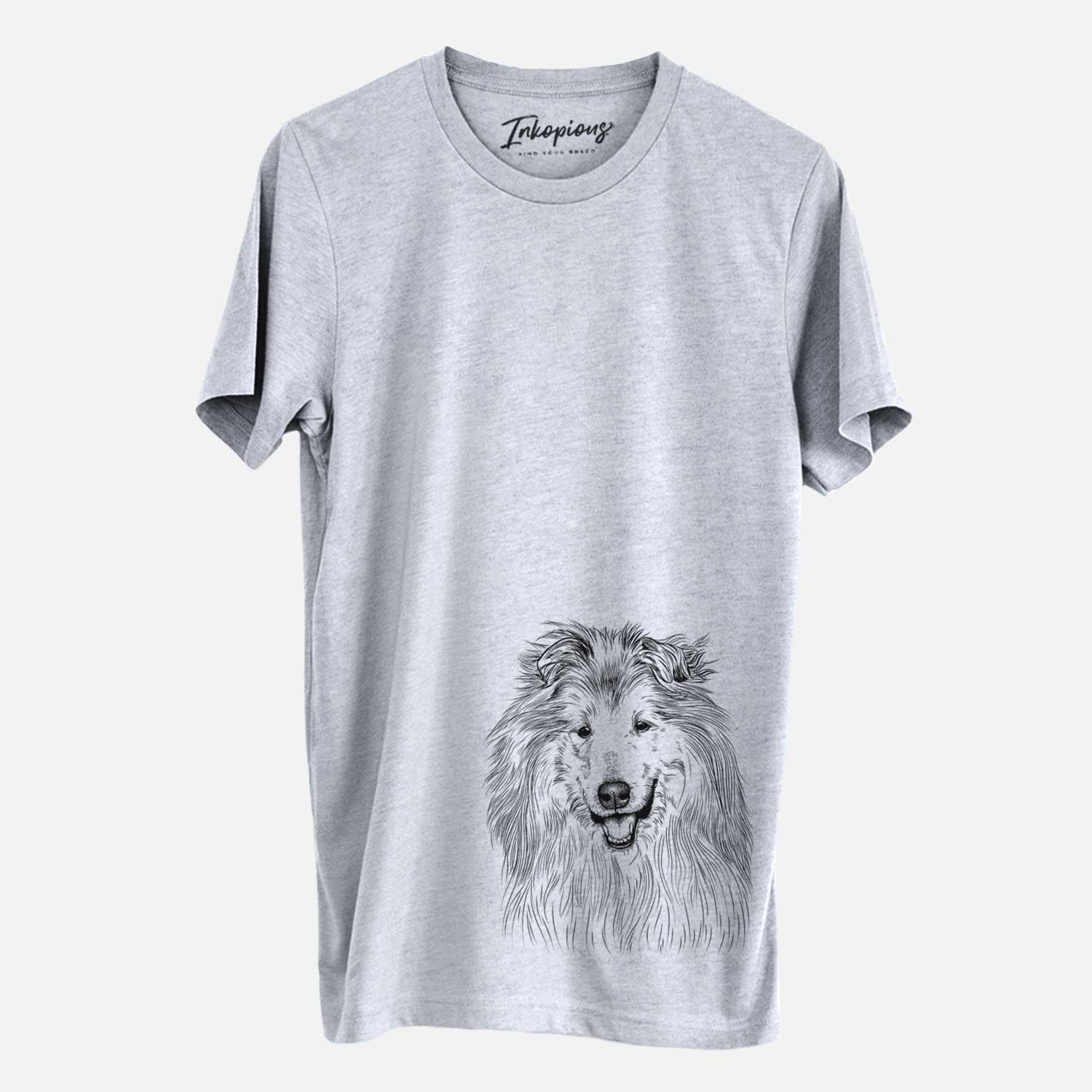 Hand-drawn sketch of Donnan the Rough Collie on a Grey Unisex crewneck