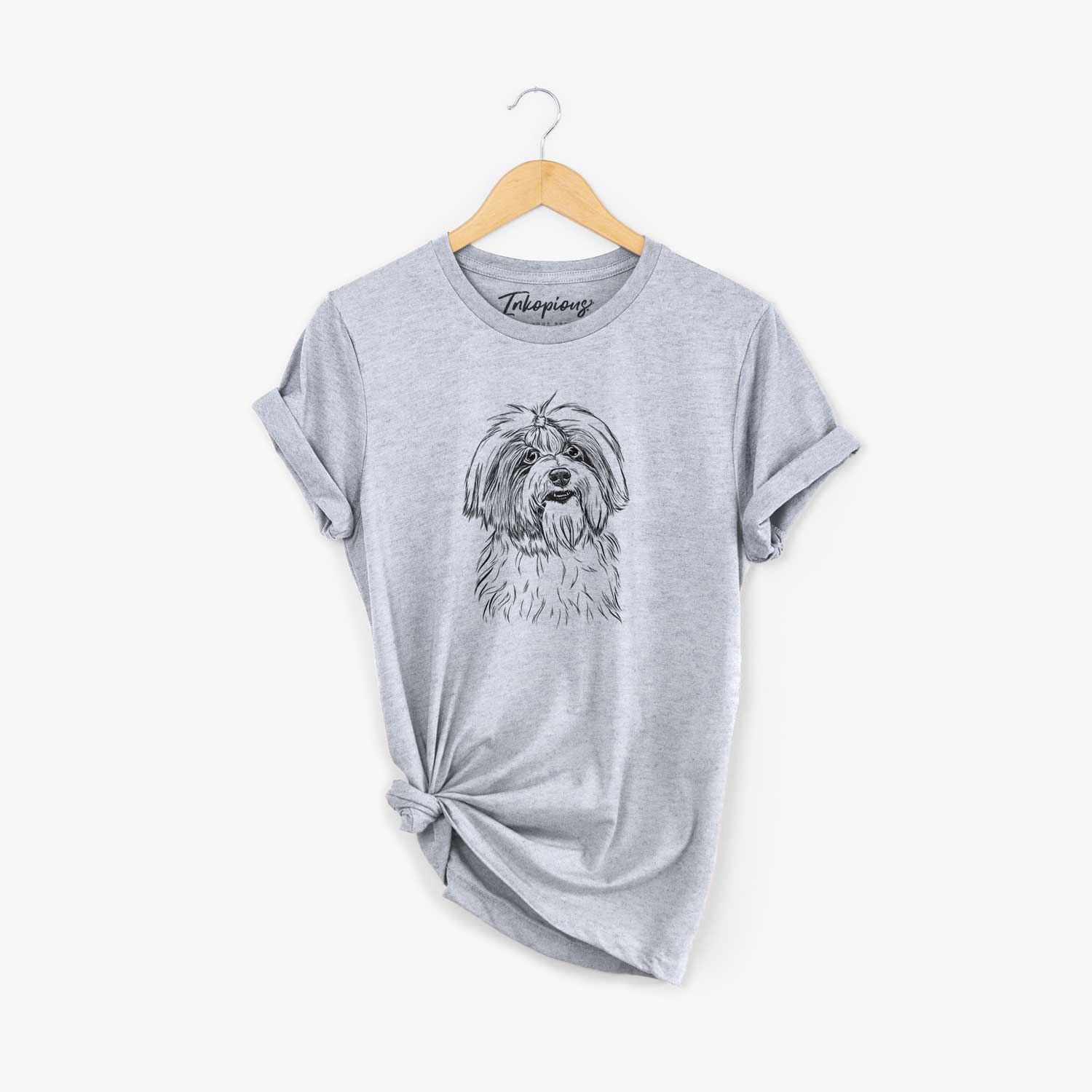 Hand-drawn sketch of Dooley the Havanese on a Grey Unisex crewneck