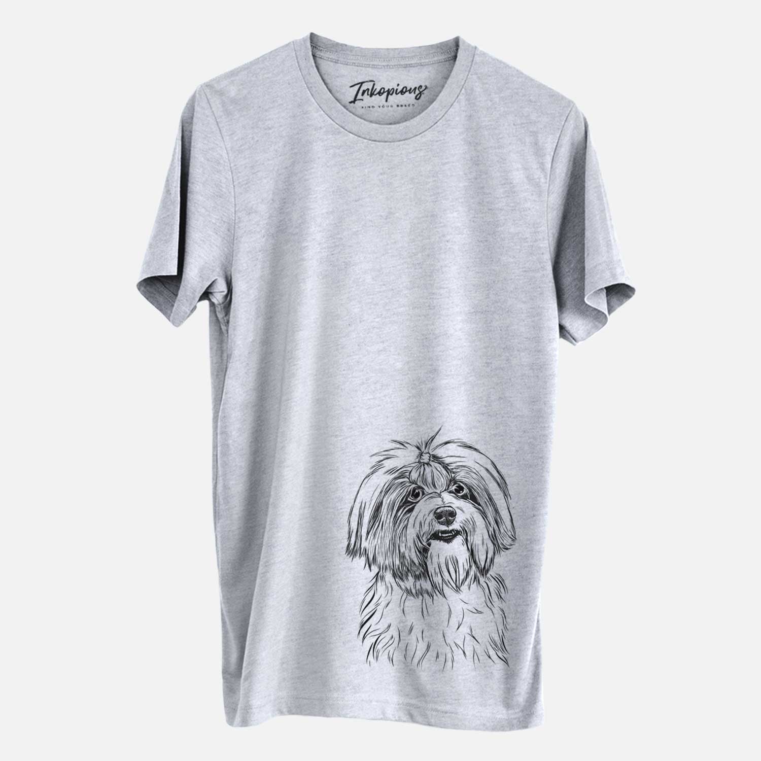 Hand-drawn sketch of Dooley the Havanese on a Grey Unisex crewneck