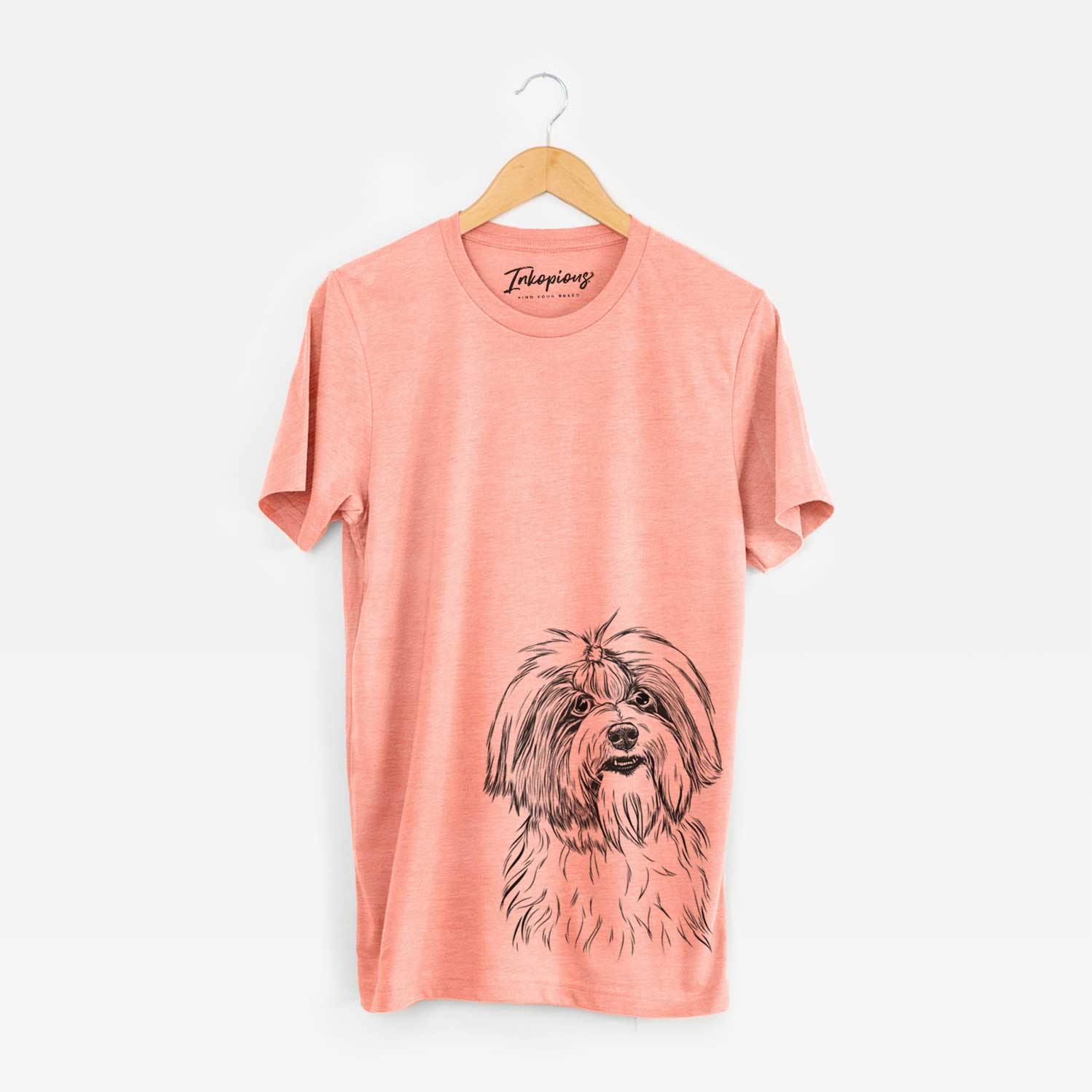 Hand-drawn sketch of Dooley the Havanese on a Sunset Unisex crewneck