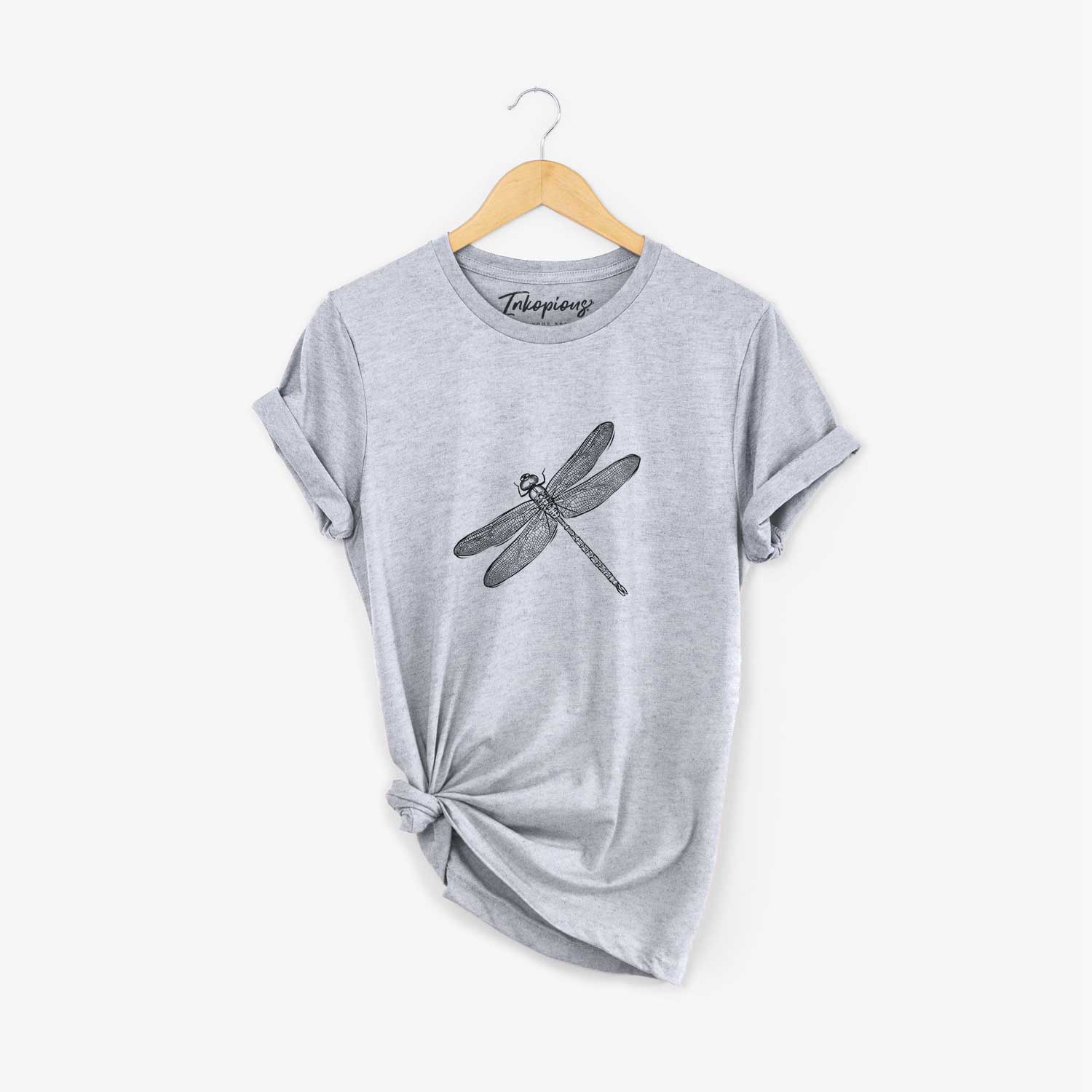 Hand-drawn sketch of Dragonfly the Dragonfly on a Grey Unisex crewneck
