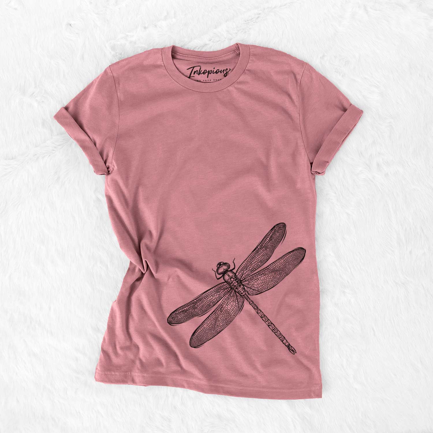 Hand-drawn sketch of Dragonfly the Dragonfly on a Mauve Unisex crewneck