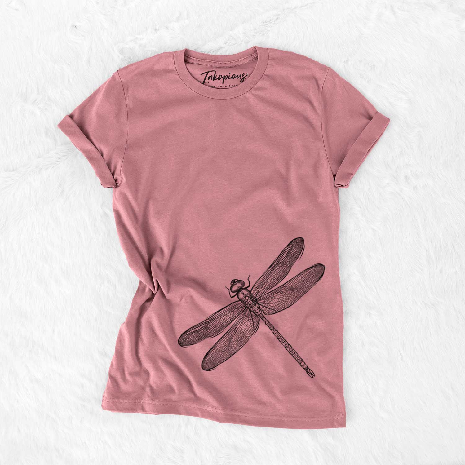 Hand-drawn sketch of a Dragonfly on a Mauve Bella Canvas Unisex Crewneck