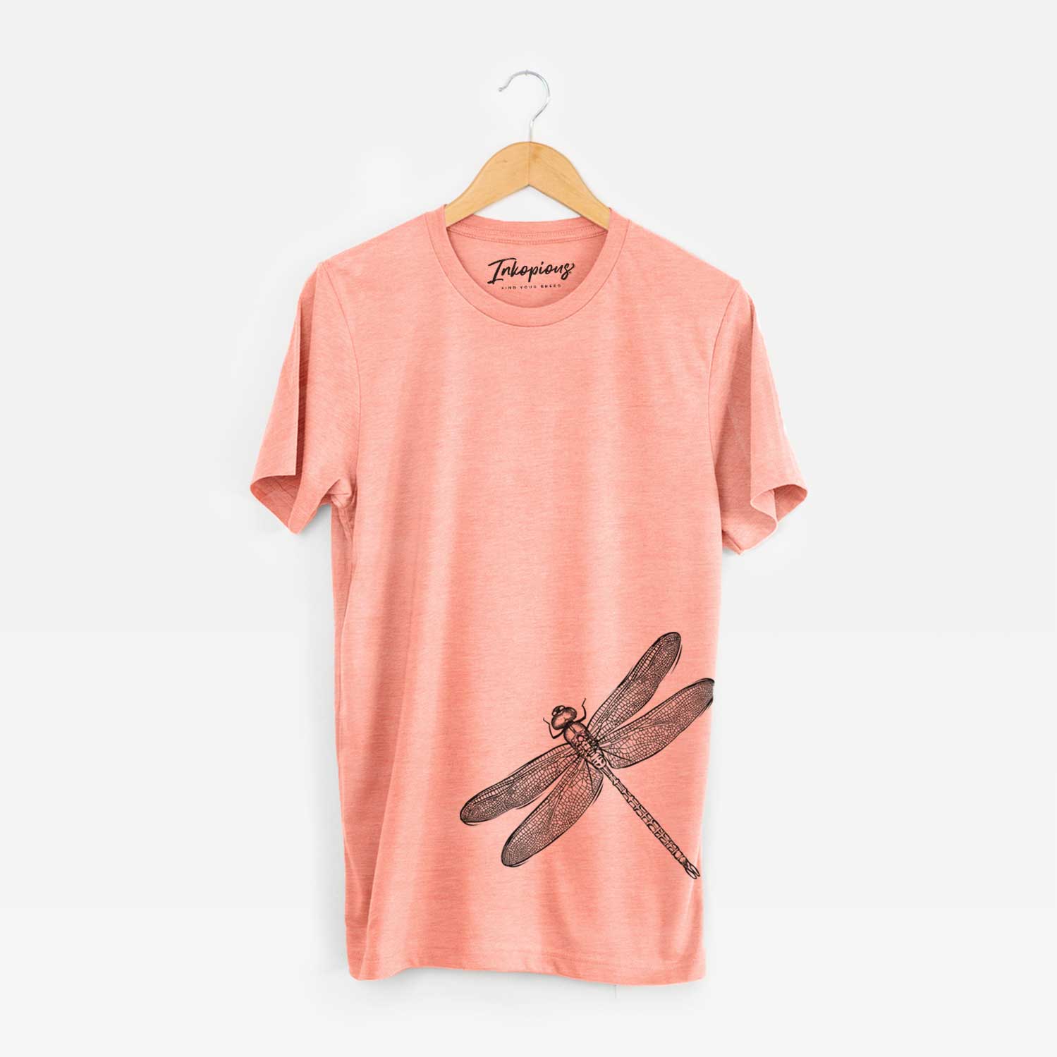 Hand-drawn sketch of a Dragonfly on a Sunset Bella Canvas Unisex Crewneck