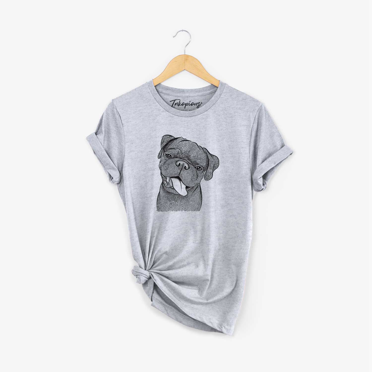 Hand-drawn sketch of Dudley Danger the Pug on a Grey Unisex crewneck