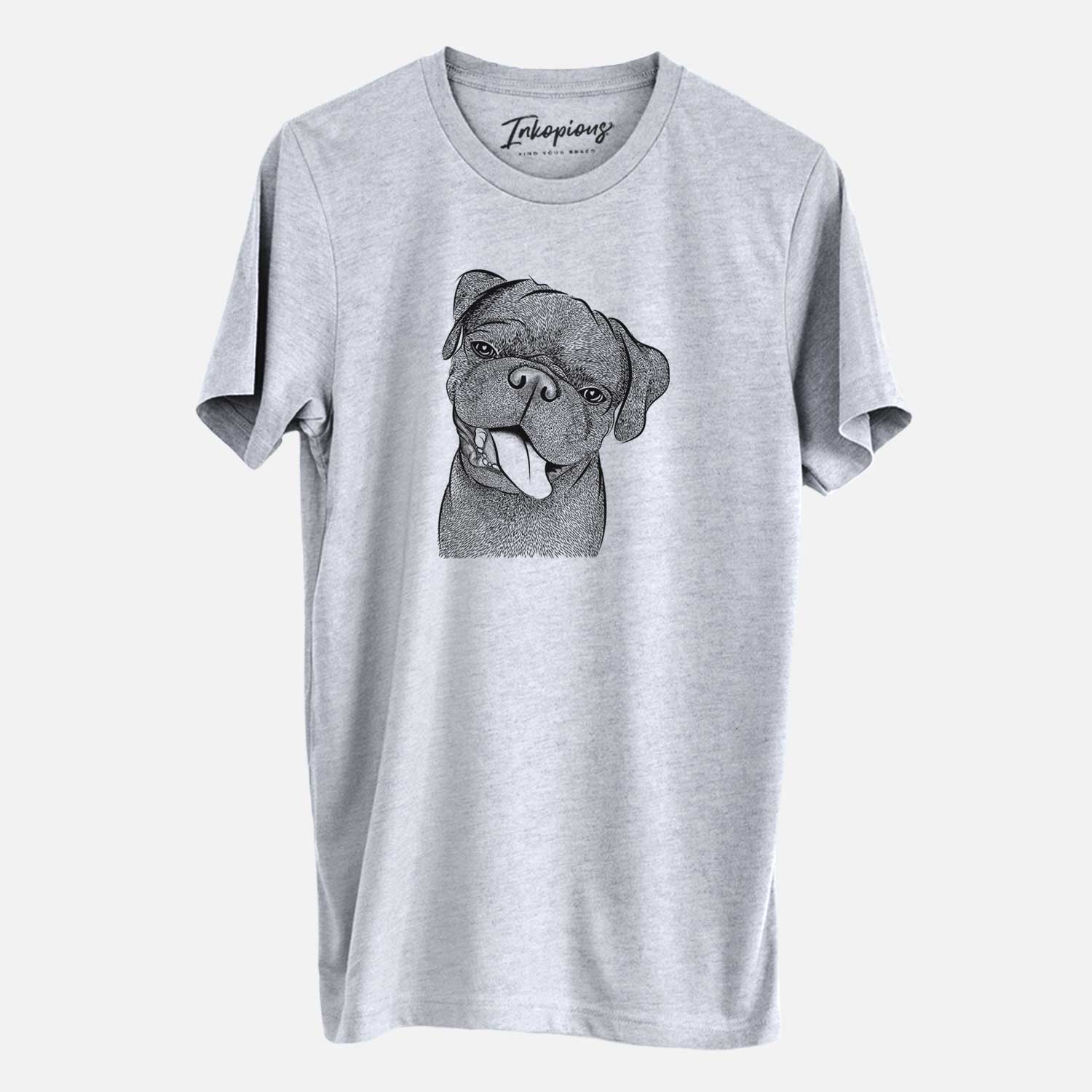 Hand-drawn sketch of Dudley Danger the Pug on a Grey Unisex crewneck