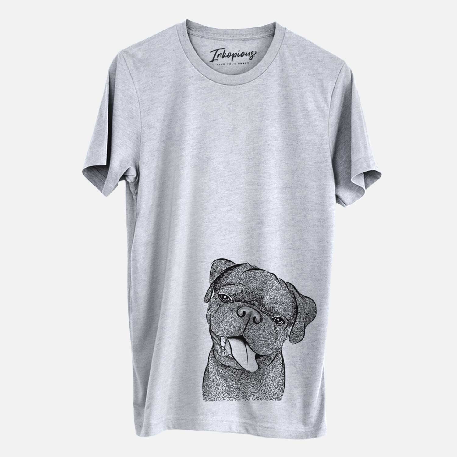 Hand-drawn sketch of Dudley Danger the Pug on a Grey Unisex crewneck