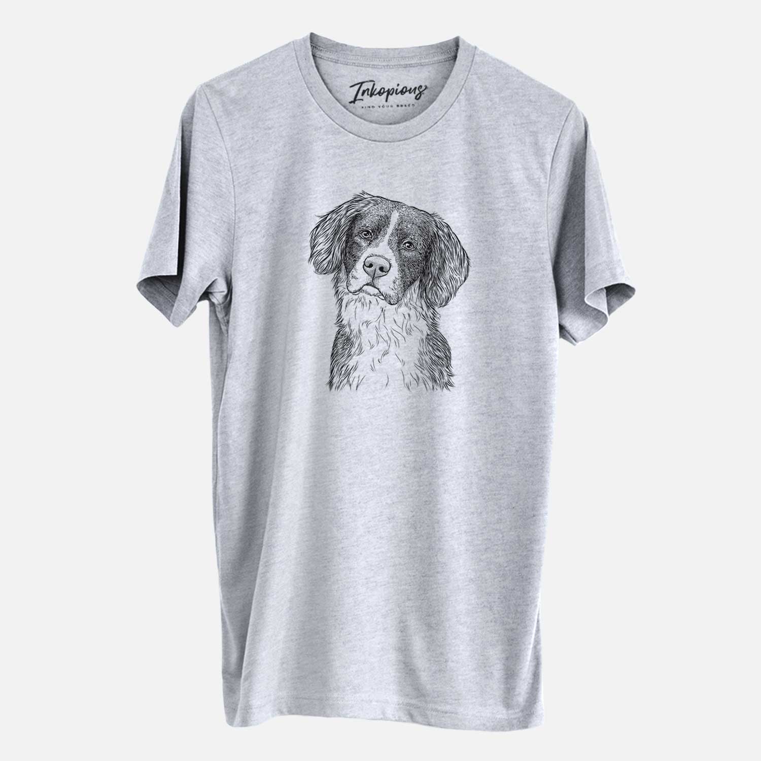 Hand-drawn sketch of Dulce the Drentsche Patrijshond on a Grey Unisex crewneck