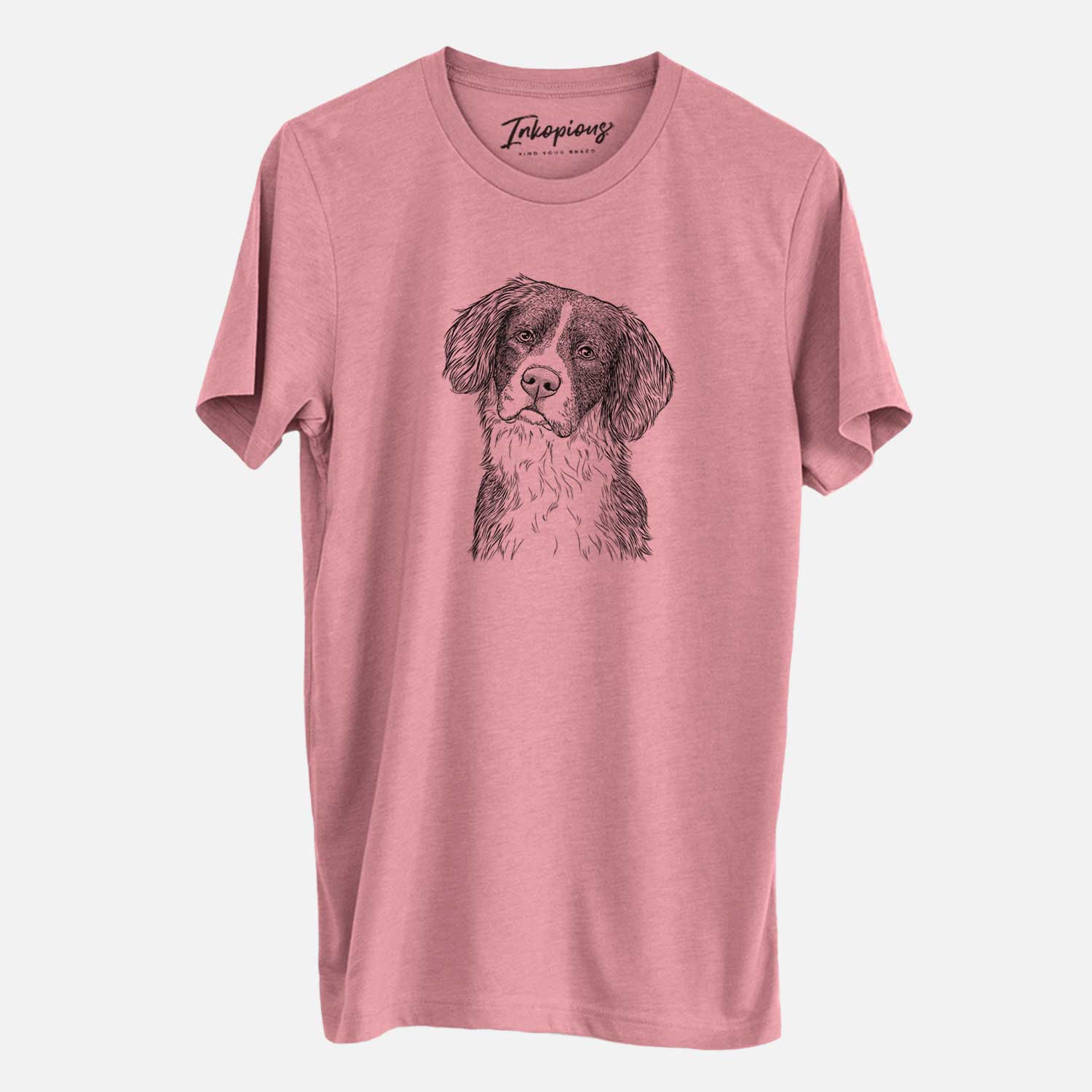 Hand-drawn sketch of Dulce the Drentsche Patrijshond on a Mauve Unisex crewneck