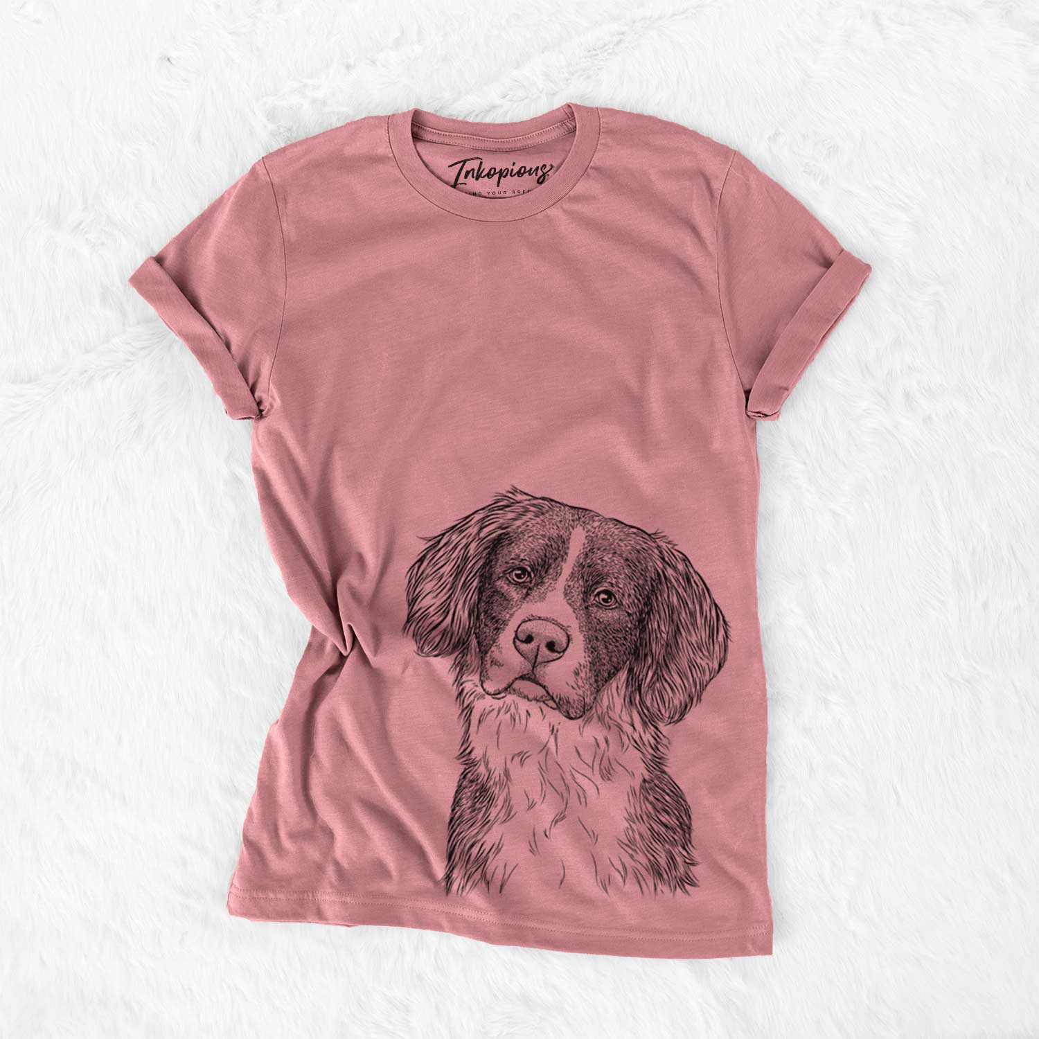Hand-drawn sketch of Dulce the Drentsche Patrijshond on a Mauve Unisex crewneck