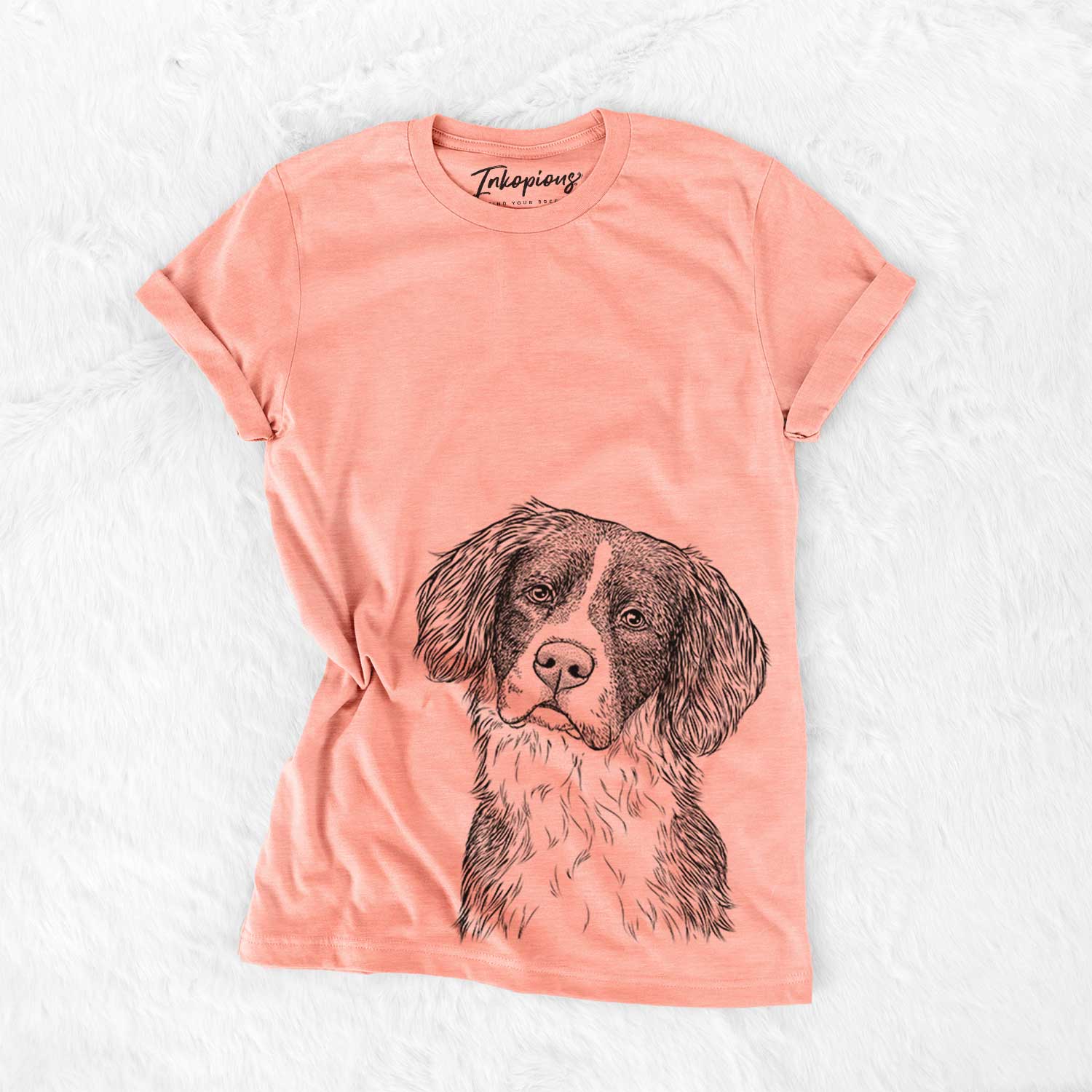 Hand-drawn sketch of Dulce the Drentsche Patrijshond on a Sunset Bella Canvas Unisex Crewneck