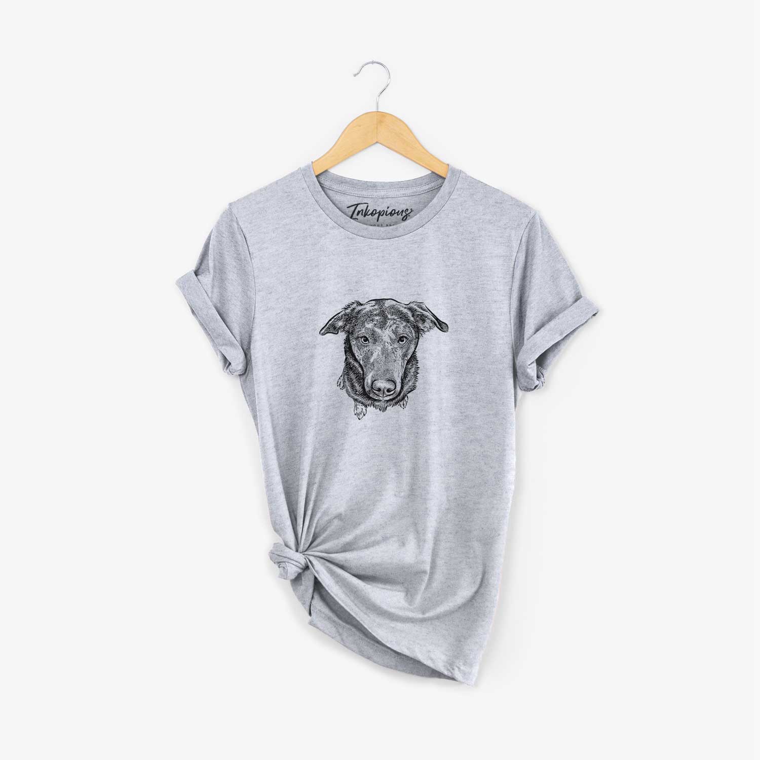 Hand-drawn sketch of Echo the Pitbull Beagle Mix on a Grey Unisex crewneck