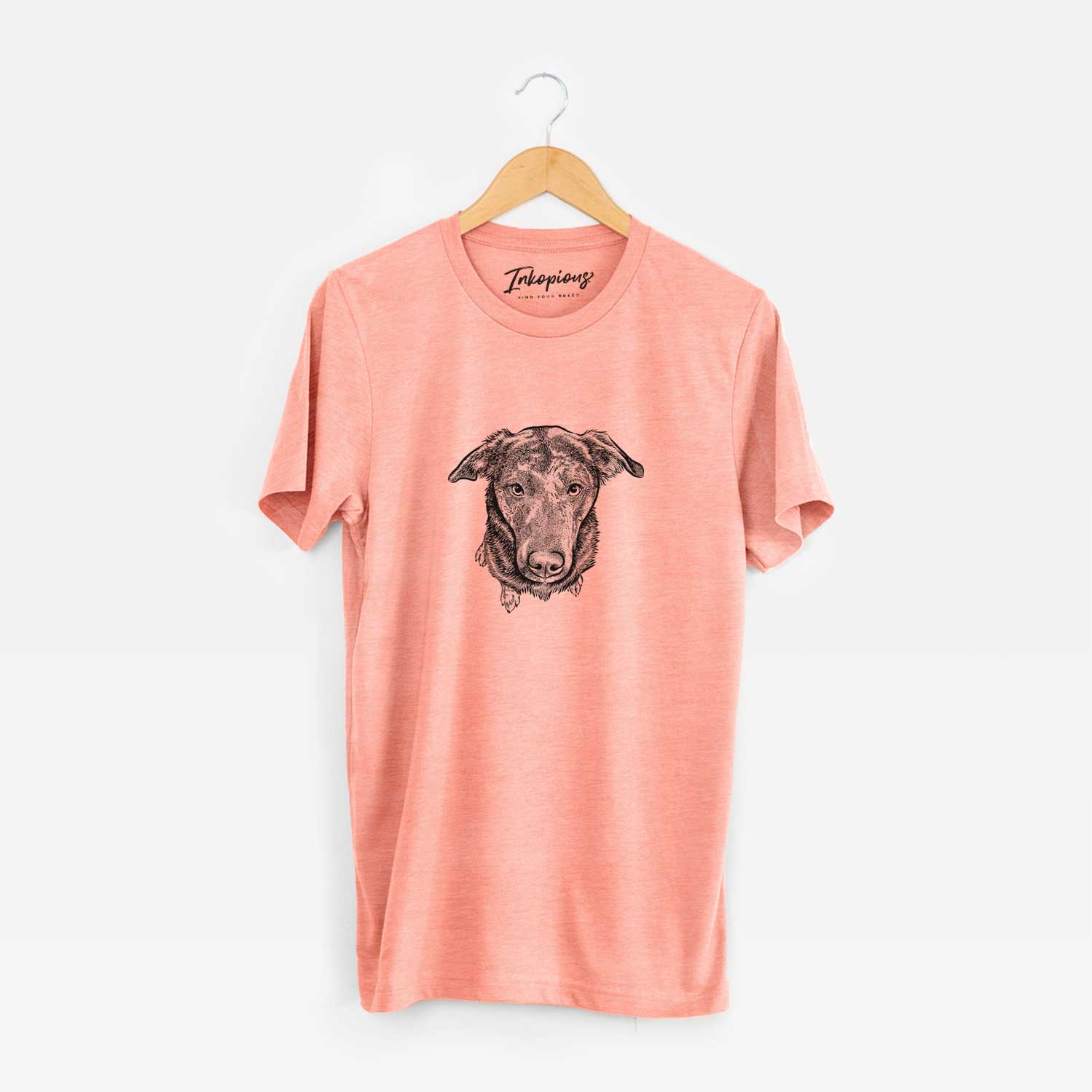 Hand-drawn sketch of Echo the Pitbull Beagle Mix on a Sunset Unisex crewneck