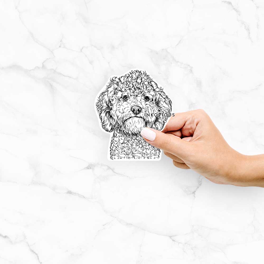 Hand-drawn sketch of Edgar the Shihpoo on a decal sticker