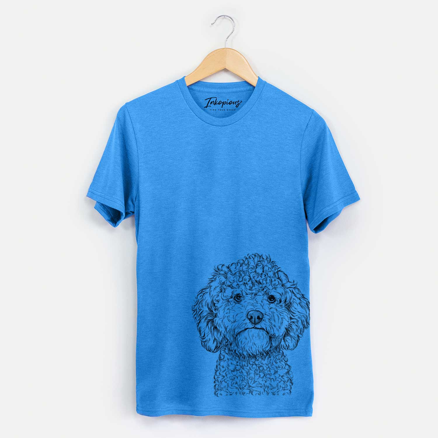 Hand-drawn sketch of Edgar the Shihpoo on a Blue Unisex crewneck