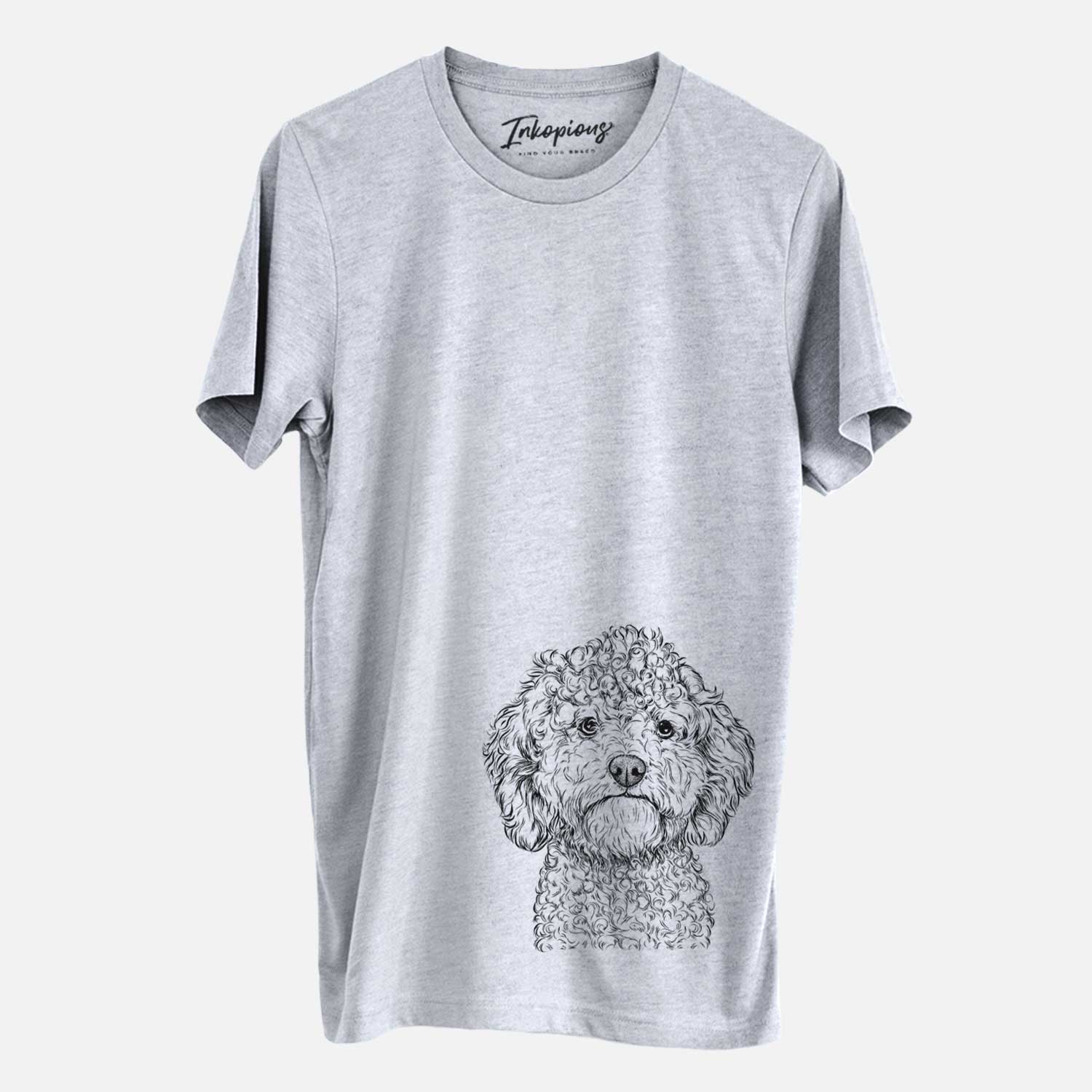 Hand-drawn sketch of Edgar the Shihpoo on a Grey Unisex crewneck