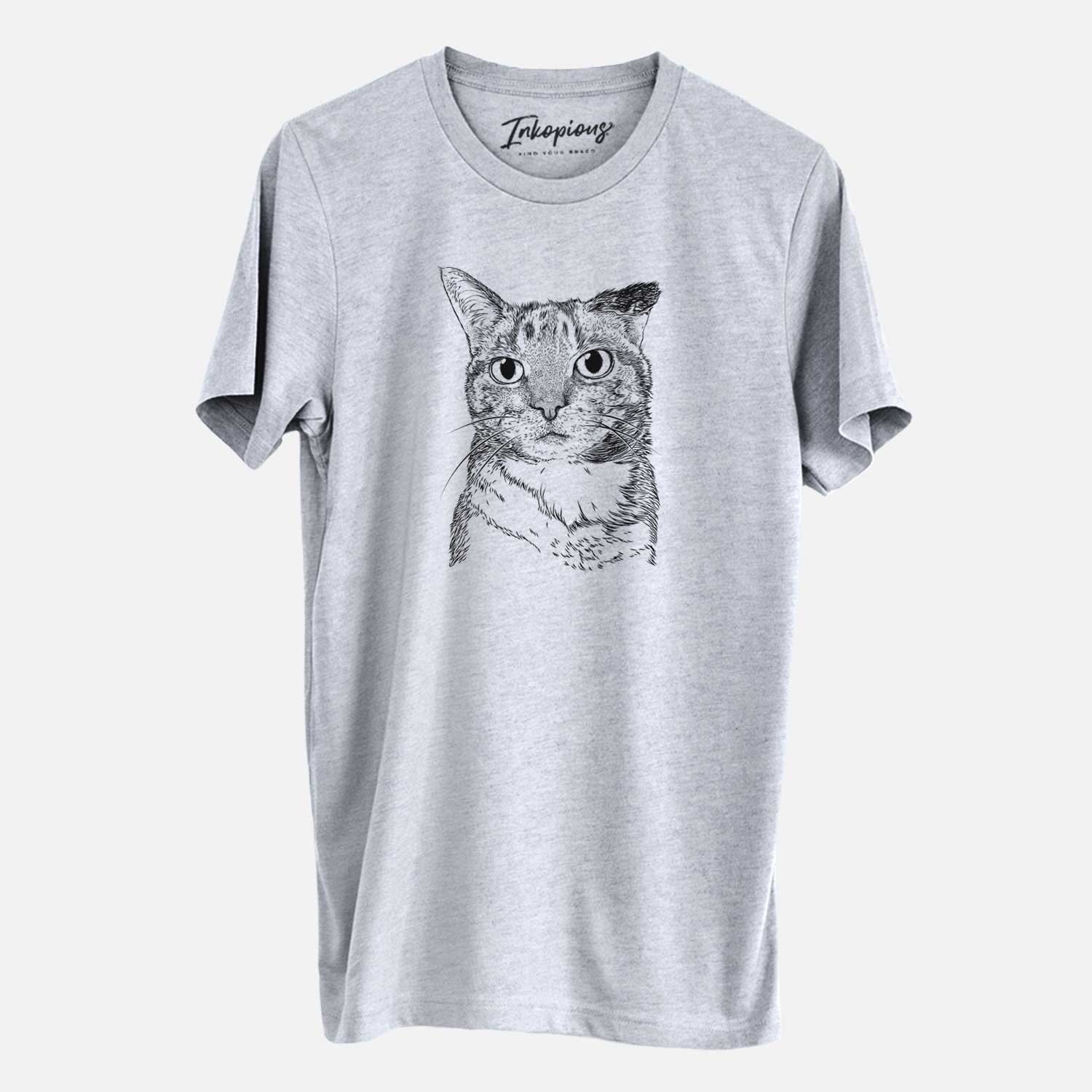 Hand-drawn sketch of Eleanor the Domestic Shorthair Cat on a Grey Unisex crewneck