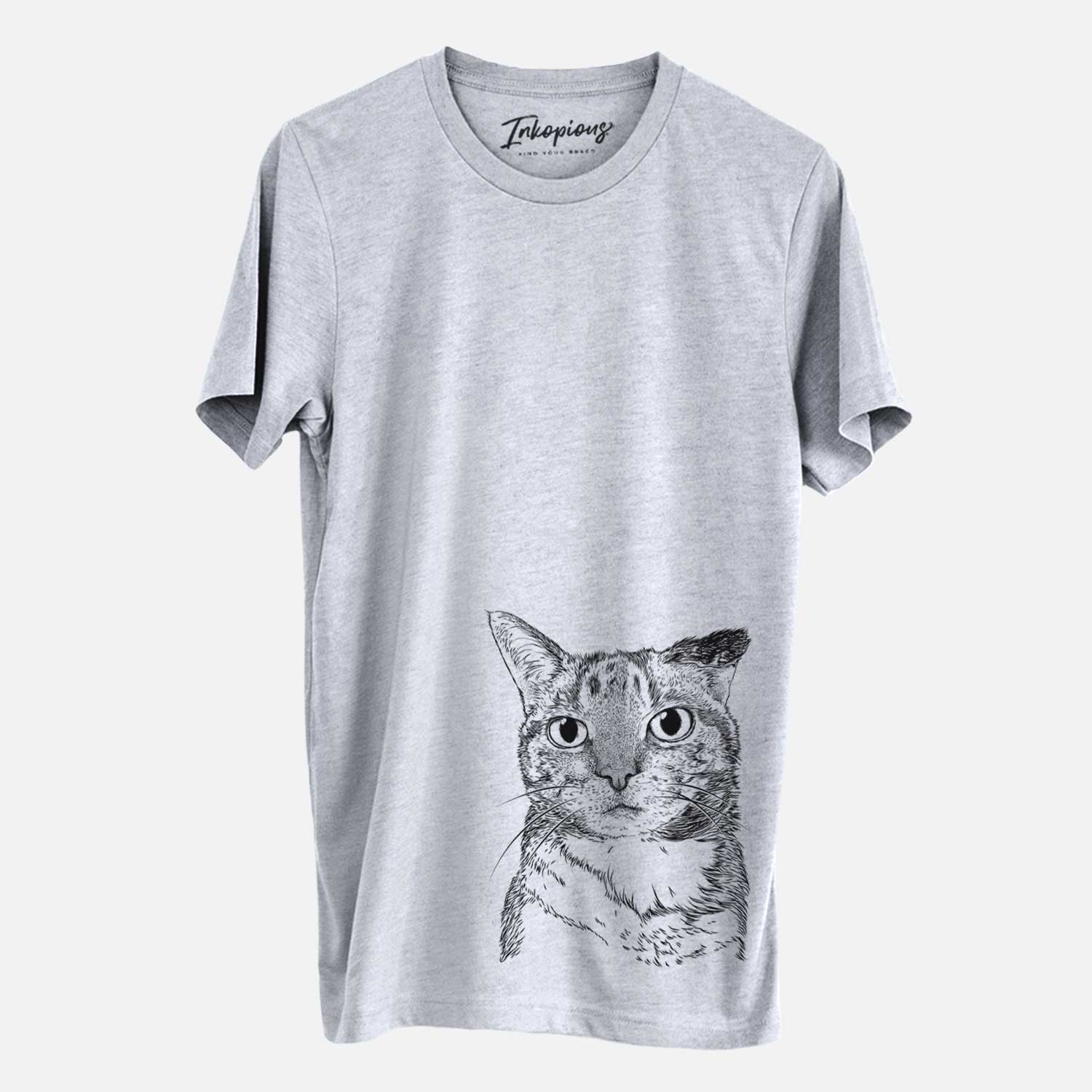 Hand-drawn sketch of Eleanor the Domestic Shorthair Cat on a Grey Unisex crewneck