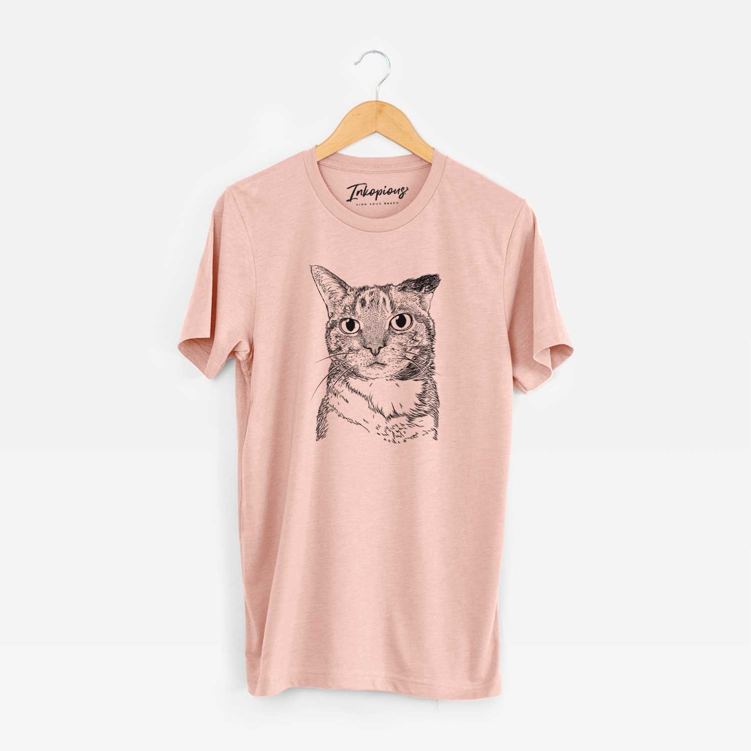 Hand-drawn sketch of Eleanor the Domestic Shorthair Cat on a Peach Unisex crewneck