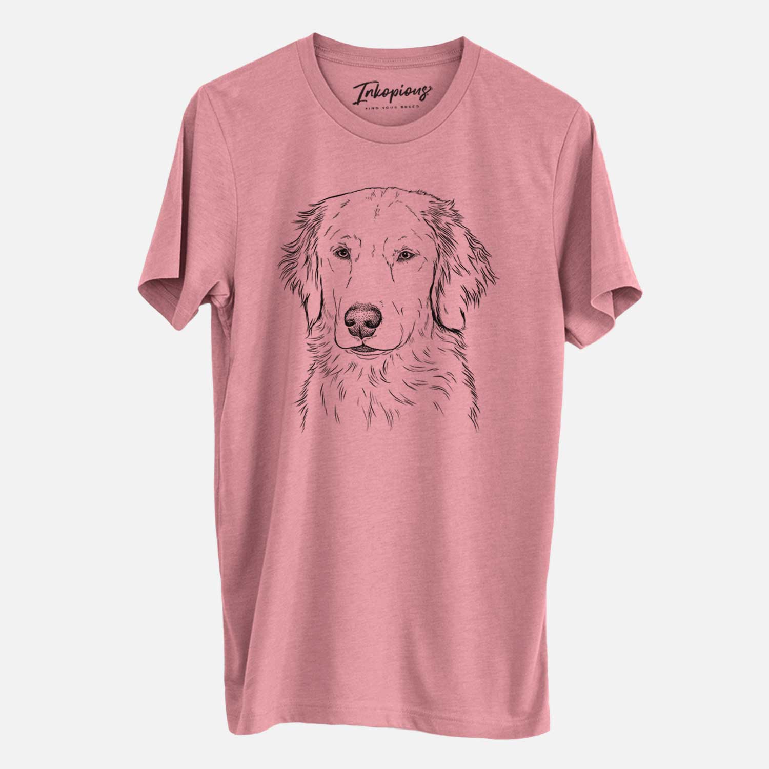 Hand-drawn sketch of Eli the Golden Retriever on a Mauve Unisex crewneck