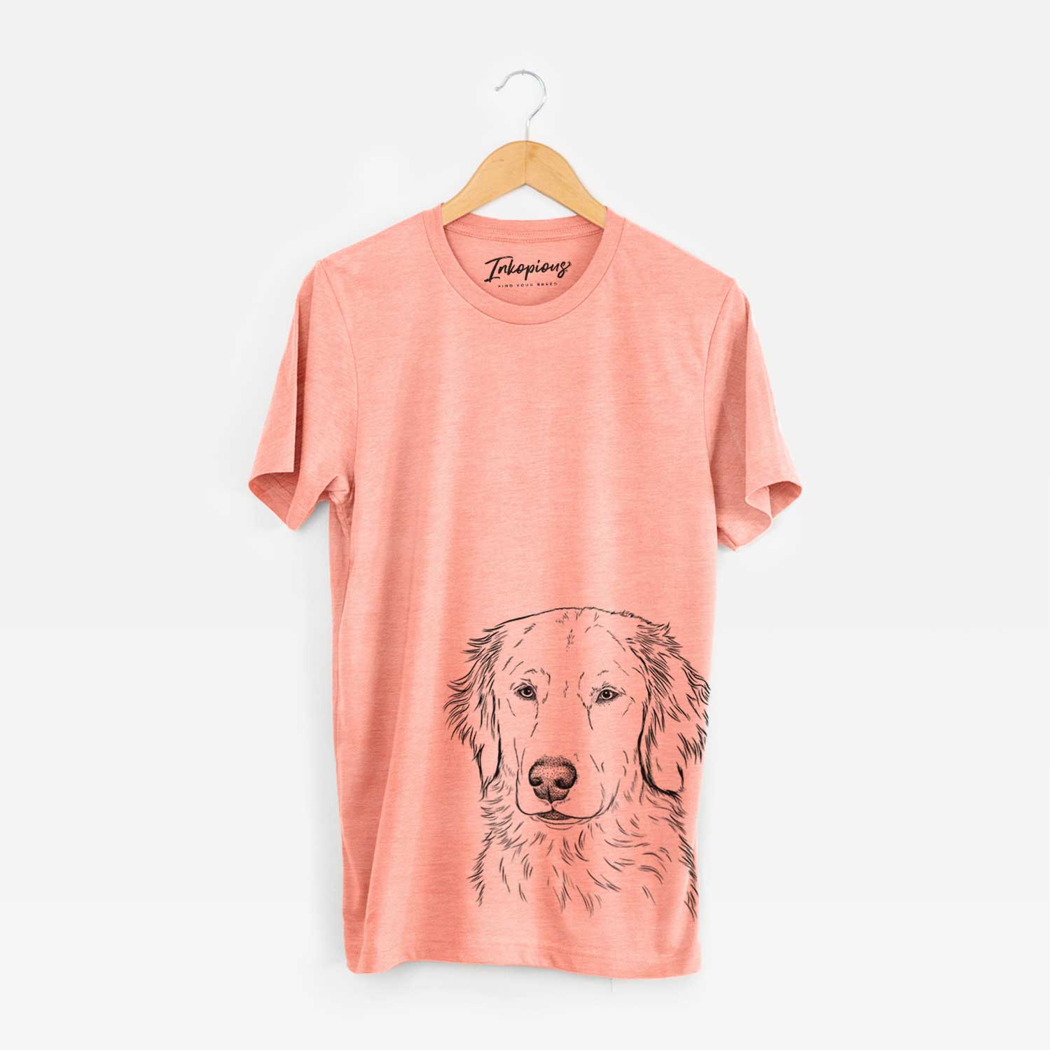 Hand-drawn sketch of Eli the Golden Retriever on a Sunset Unisex crewneck