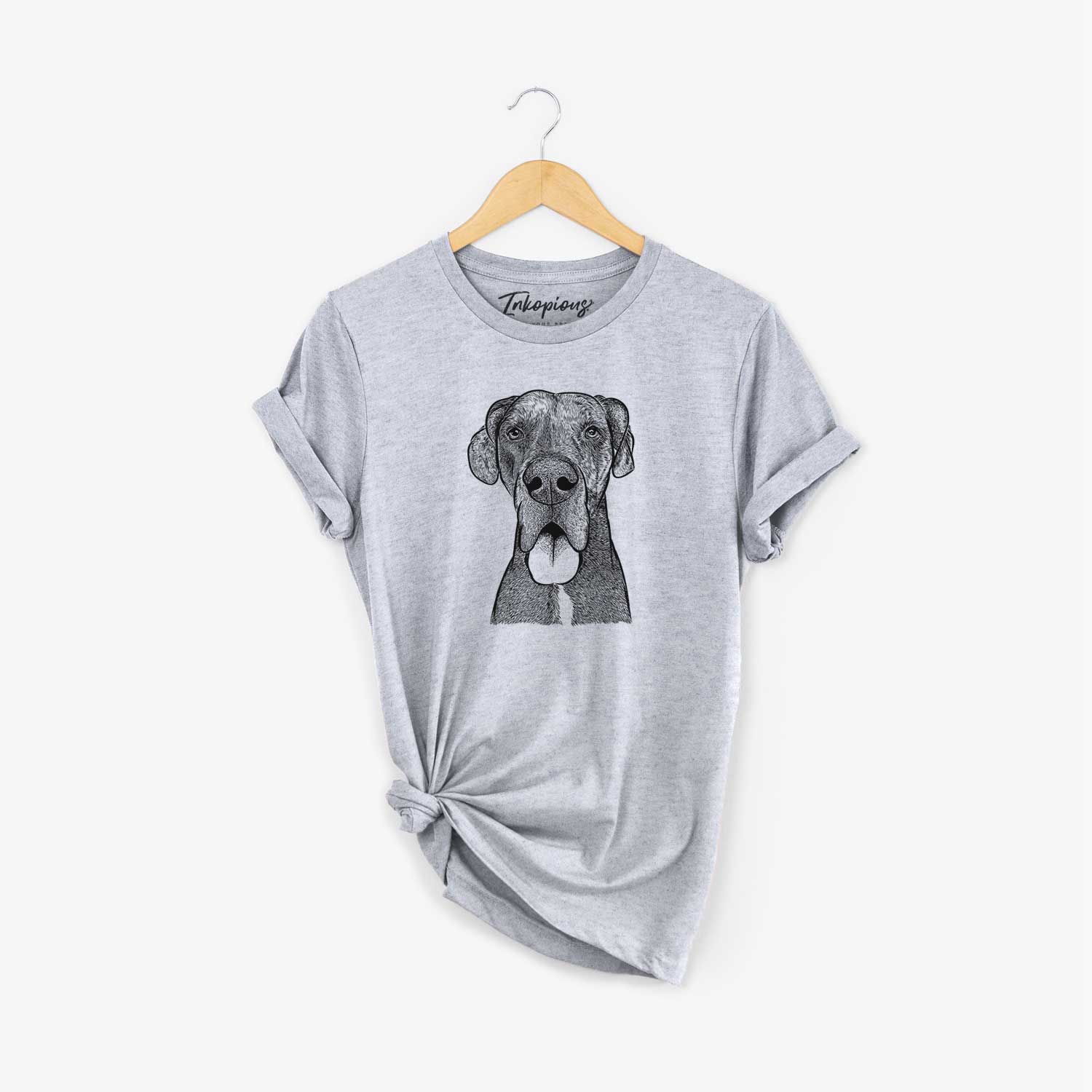 Hand-drawn sketch of Eli the Great Dane on a Grey Unisex crewneck