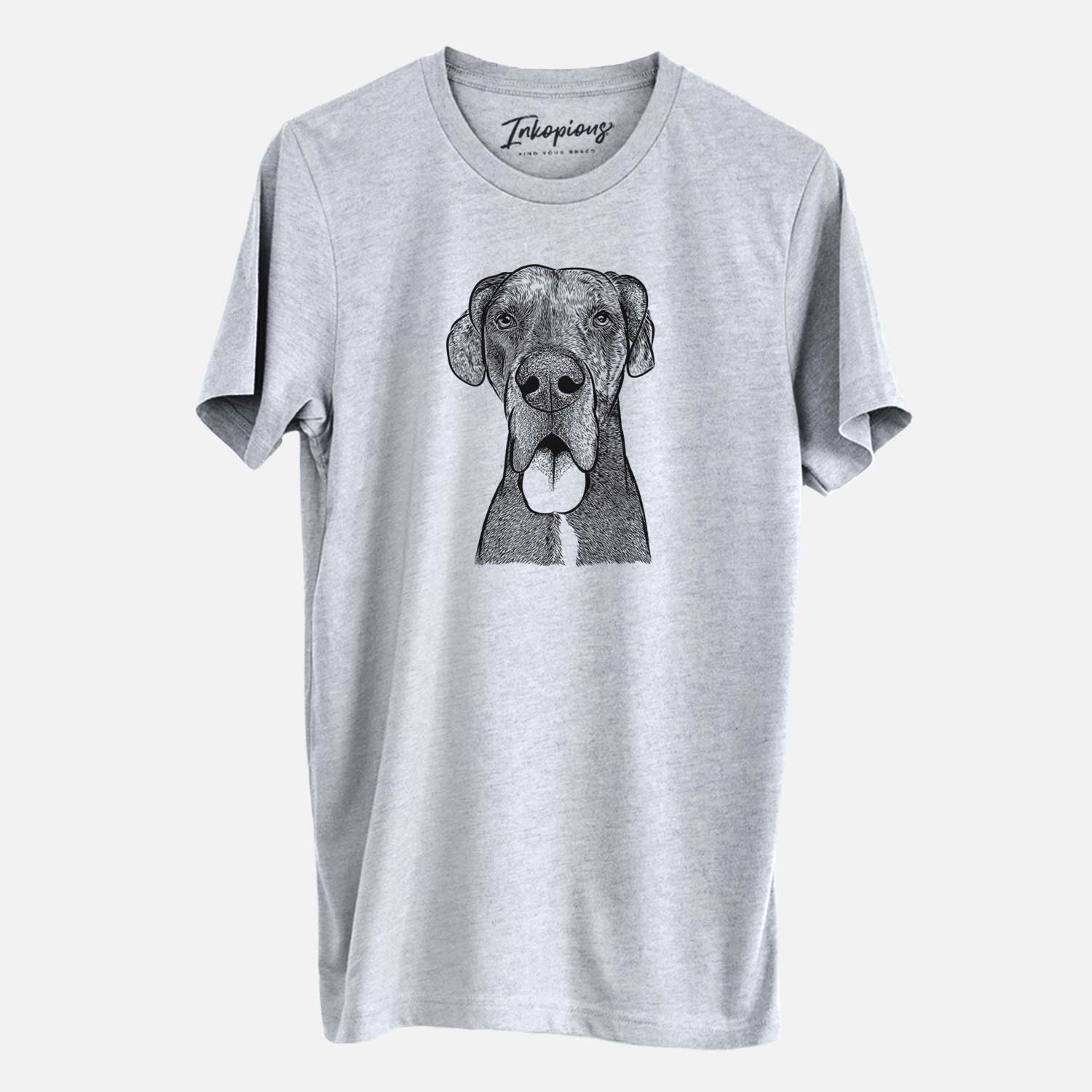 Hand-drawn sketch of Eli the Great Dane on a Grey Unisex crewneck