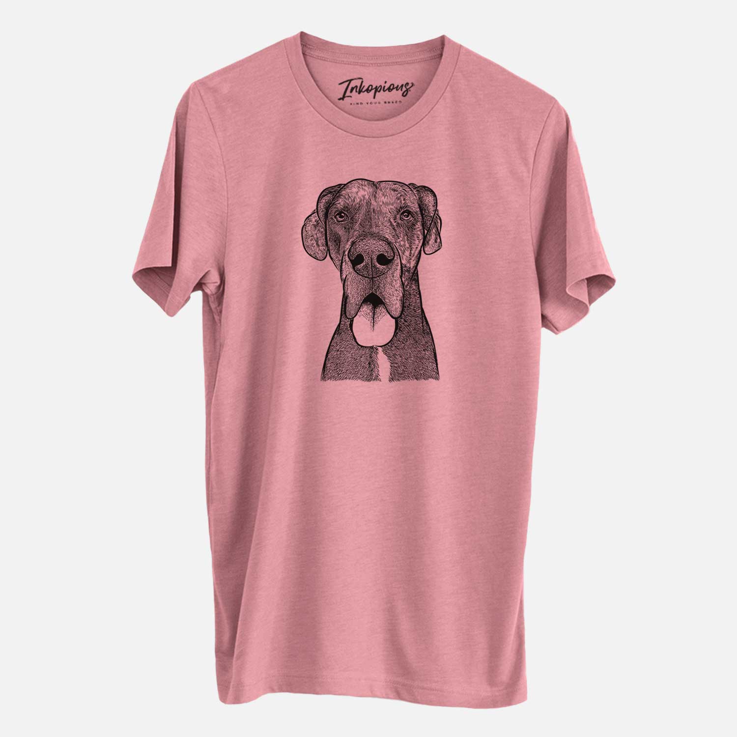 Hand-drawn sketch of Eli the Great Dane on a Mauve Unisex crewneck